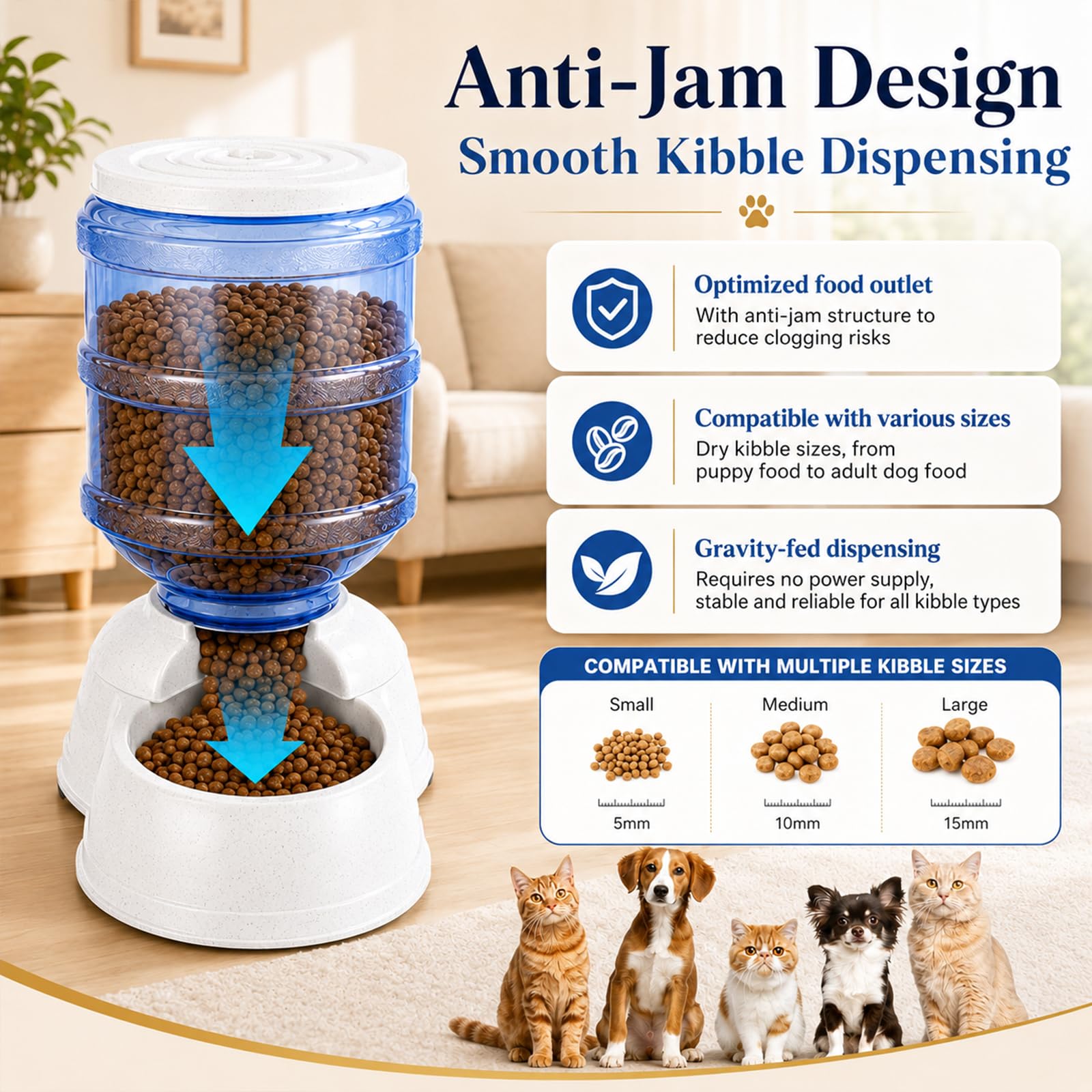 Leptzoa Automatic Dog Feeders - Gravity Dog Cat Feeder Dispenser, 3 Gallon Capacity, Large/Small Dogs & Cats, Gray, Pet Feeder Dispenser 1