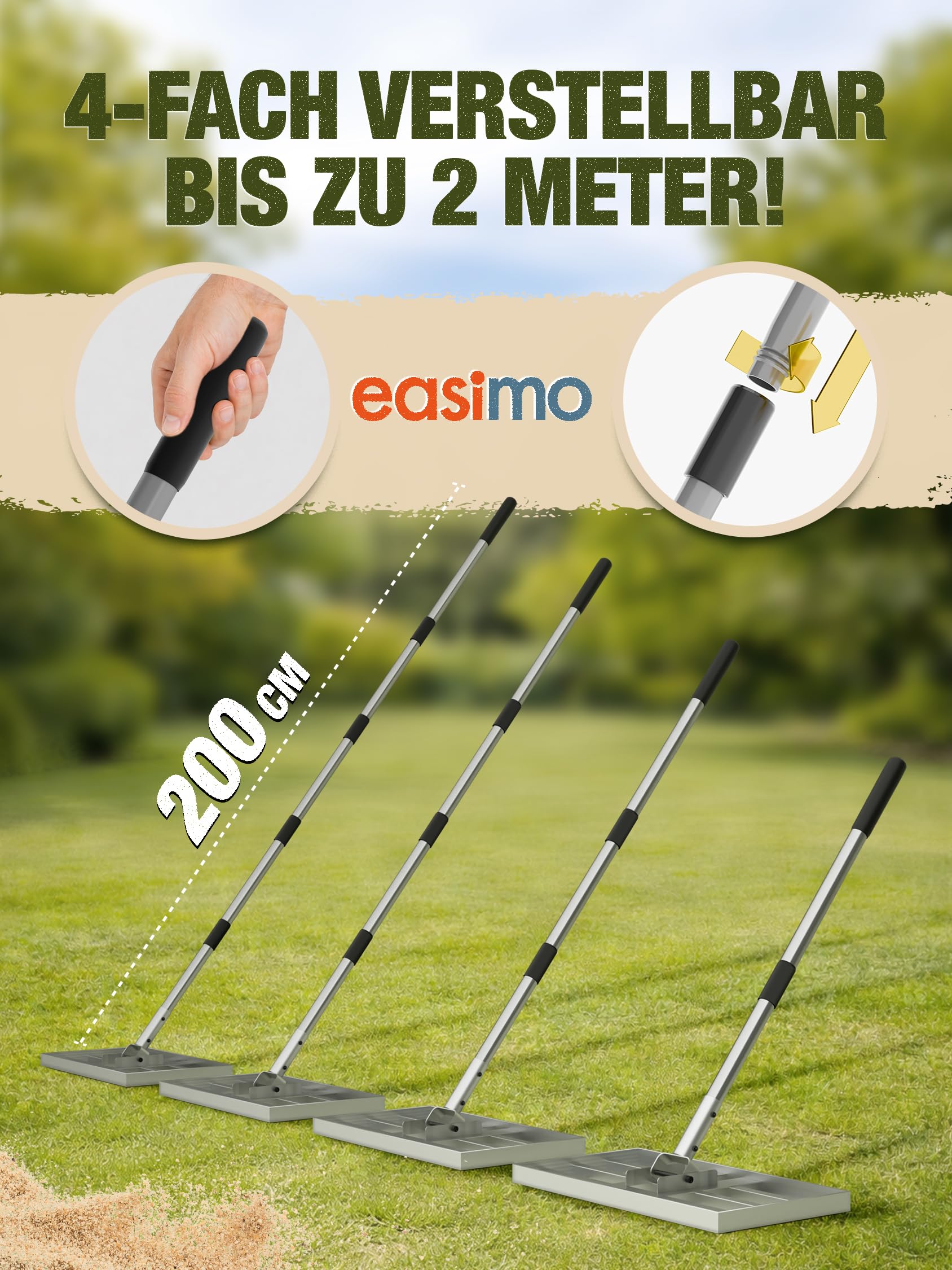 Rasen Rakel 43x25 cm - Hochwertiges Rasenpflege | Werkzeug zur Bodenebenheit, Gartenpflege & Rasenpflege | Robuste Stahlkonstruktion