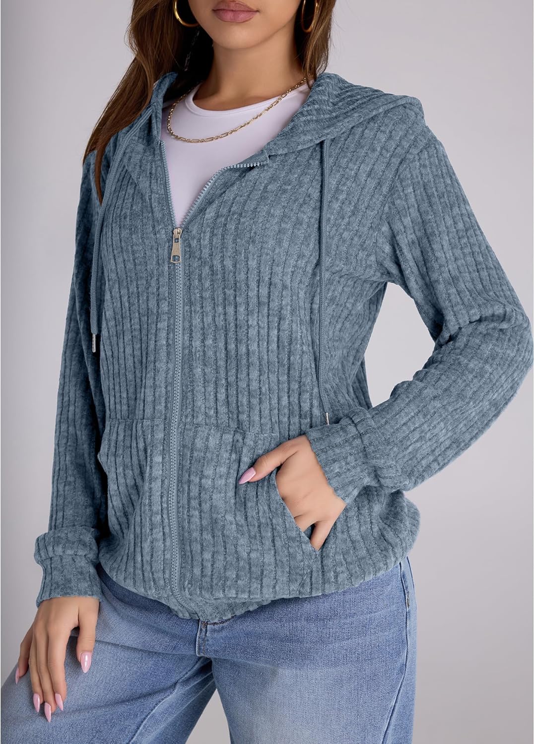 Zip Up Hoodie Women Oversized Sweatshirt Long Sleeve 2026 Fall Outfit Lightweight Jackets Workout Clothes - Image 4