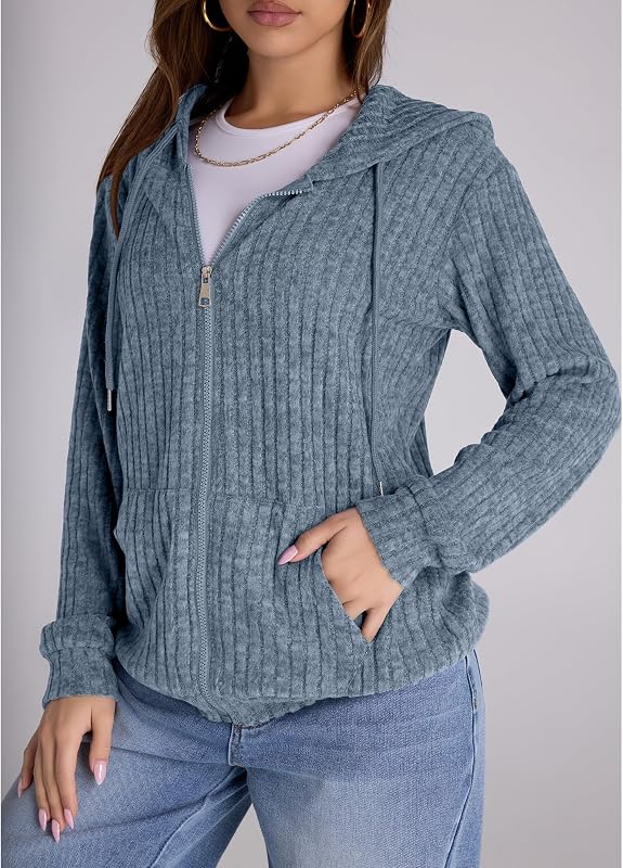 Witsmile Zip Up Hoodie Women Oversized Sweatshirt Long Sleeve 2026 Fall Outfit Lightweight Jackets Workout Clothes Grayish Blue image 3