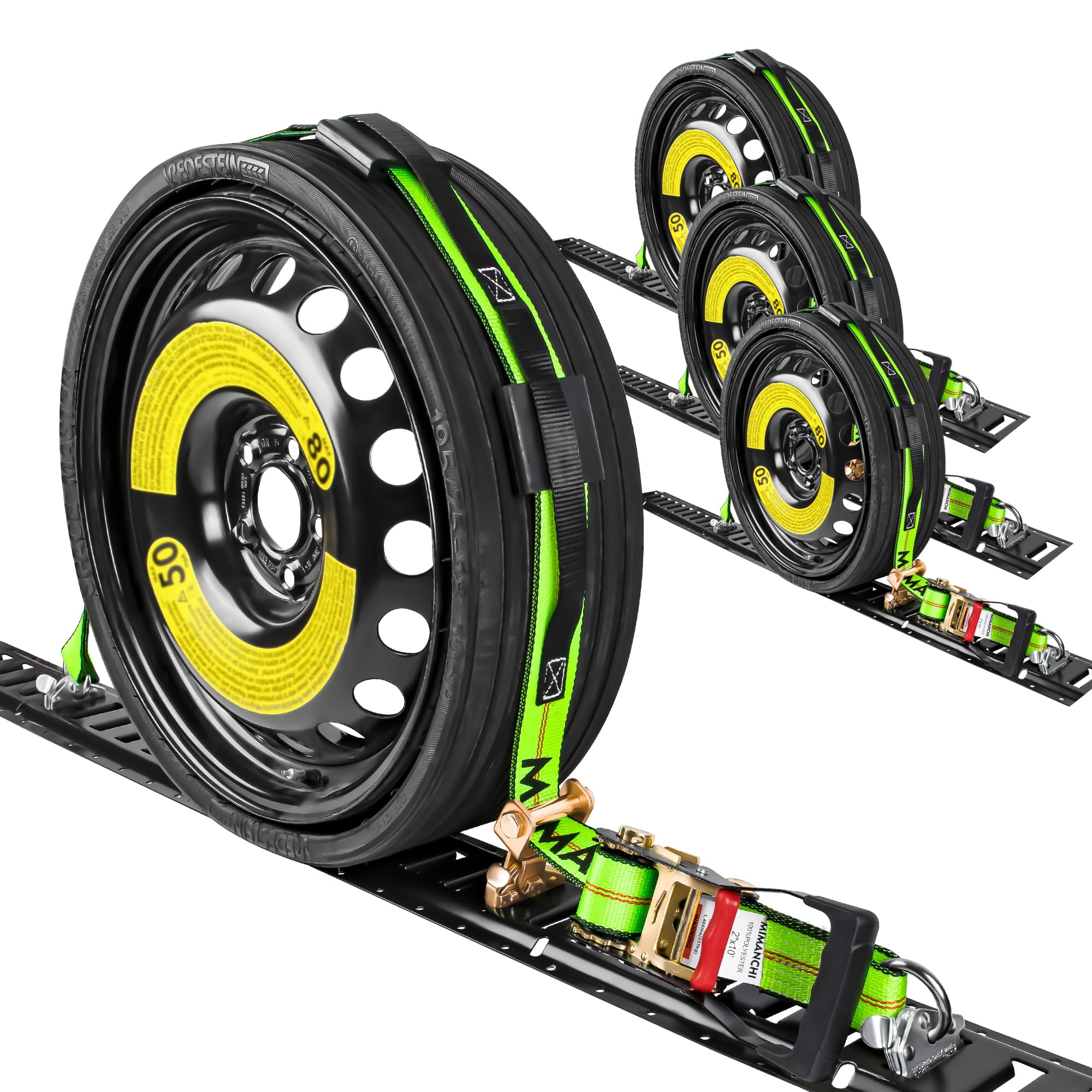 4Pack,2" x 10'Wheel Straps with E-Track Fittings,Auto Hauler Ratchet Wheel Straps with 3 Rubber Blocks,E Track Tire Straps for Hauling Cars,ATV's, UTV's | Car Tie Down Straps for Trailers