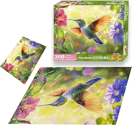 Miniatura 5 de Rompecabezas de 300 piezas para adultos, colibrí y flores, rompecabezas de piezas grandes para niños y adultos mayores, papel reciclado, piezas