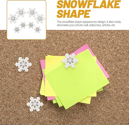 Miniatura 9 de ABOOFAN 30 piezas de tachuelas de pulgar de copo de nieve blancas de Navidad, tachuelas decorativas de corcho para tablero de corcho de Navidad,