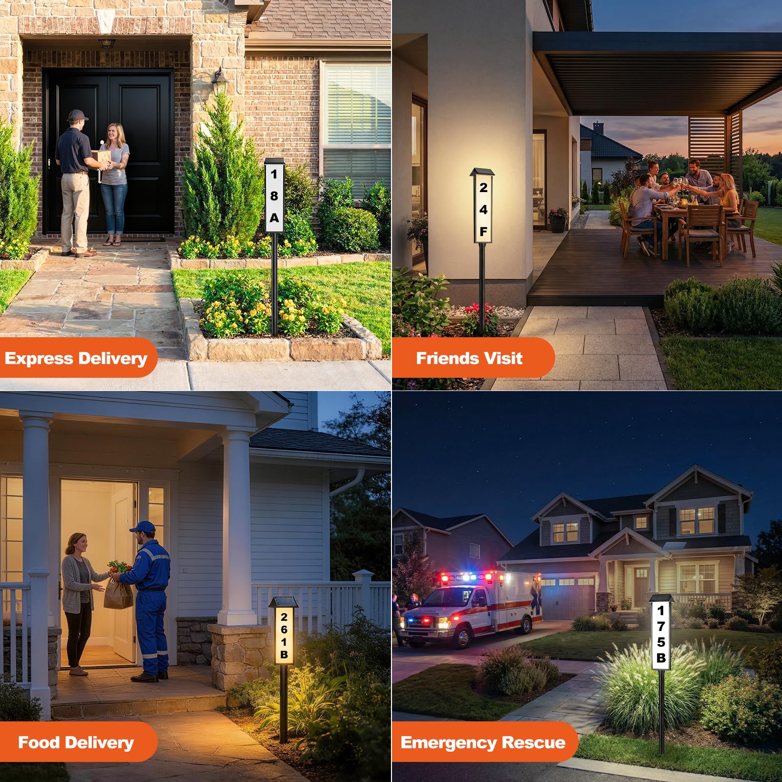 Brightever Segnali solari per indirizzi, numero civico per esterni, impermeabile, 3 colori, illuminata a LED, con paletto, numeri di indirizzo luminosi a energia solare, per case e cortili, confezione