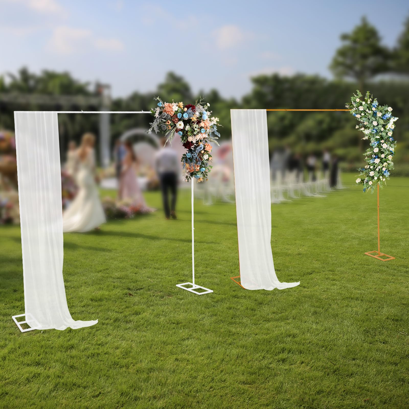 2,4 x 2,4 m, arco de boda, de metal, rectangular, para bodas, fondo, soporte para globos, soporte para boda, color blanco