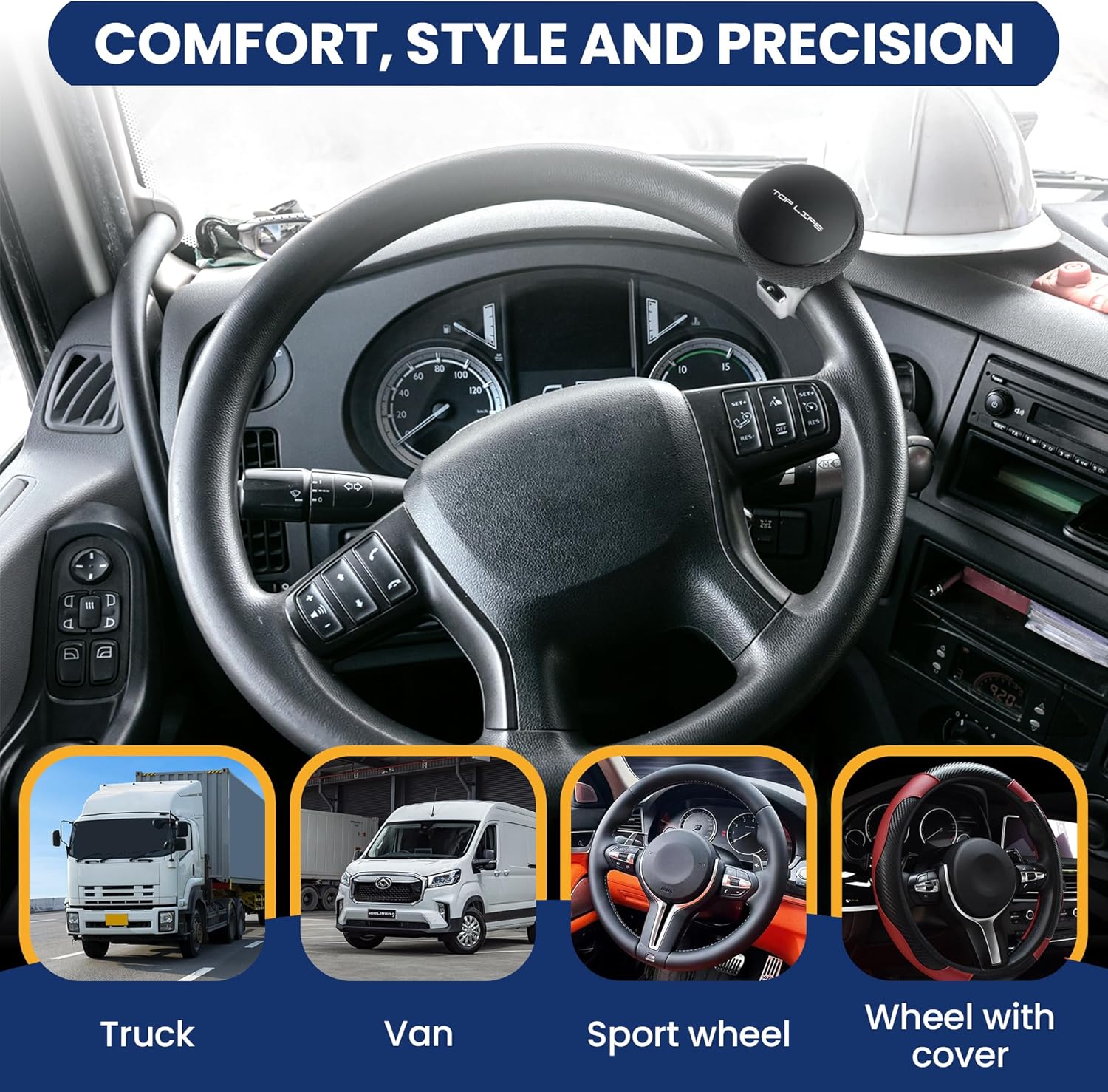 Top Life Truck Steering Wheel Knob - Silicone-Coated for Better Grip - XL Spinner for Thick Wheels - for Heavy Duty, Vans, Pickup Trucks, Semi, Sport Steering Wheels