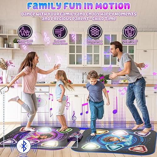Miniatura 6 de Tapete de baile, 2025 recargable con luz para 2 jugadores, almohadilla de baile opuesta con Bluetooth, juguete de baile musical de 12 botones,