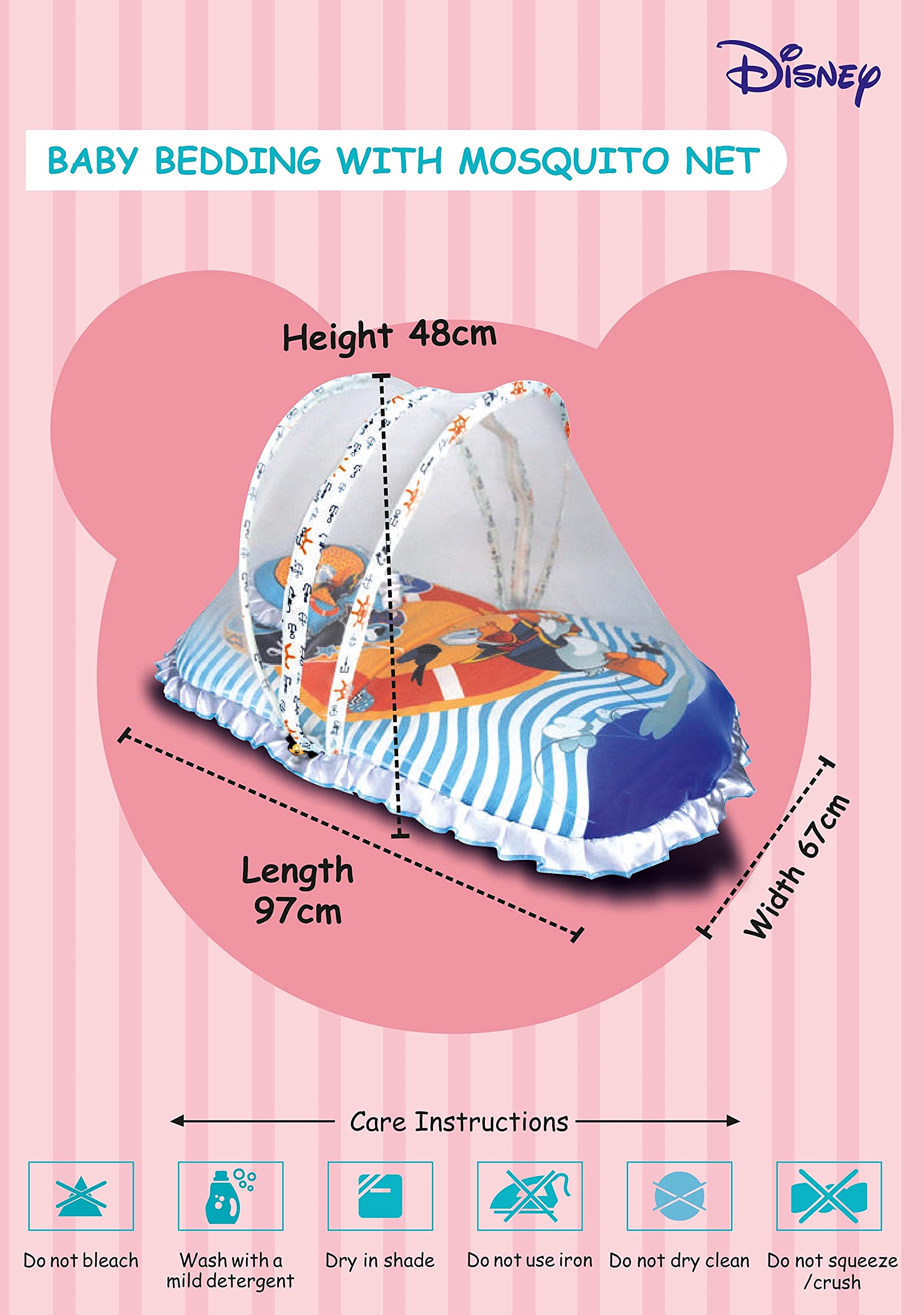 Disney Baby Tales Baby Bed with Thick Mattress, Mosquito Net with Zip Closure & Neck Pillow, Baby Bedding for New Born, 3M+, Disney Print, Baby Sleeping Bed of 78x45x40cm Size (Blue - Mickey Mouse Sports) - Image 7 thumbnail