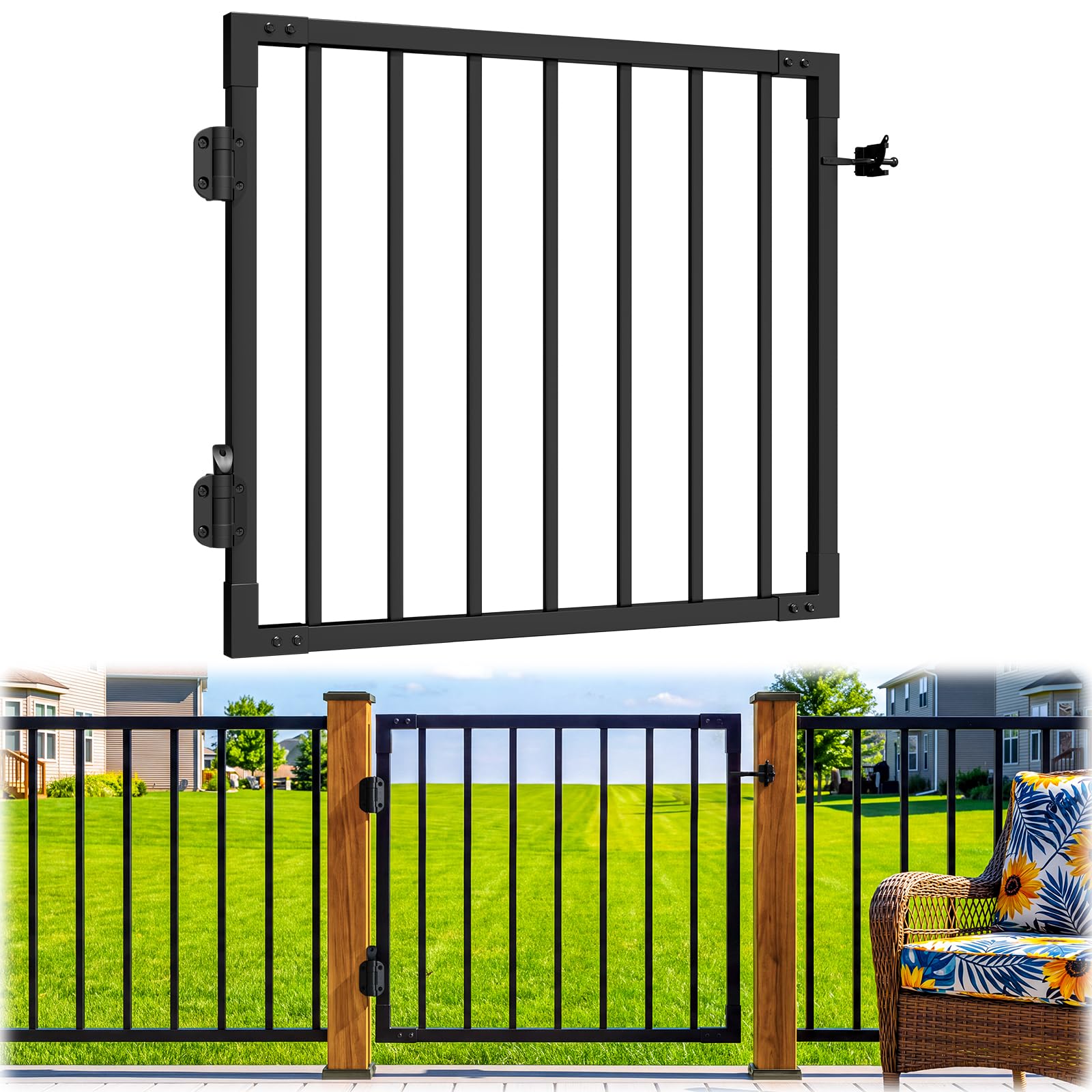 3ft x 36in Aluminum Deck Gate Kit with Self Closing Hinges &amp; Latch