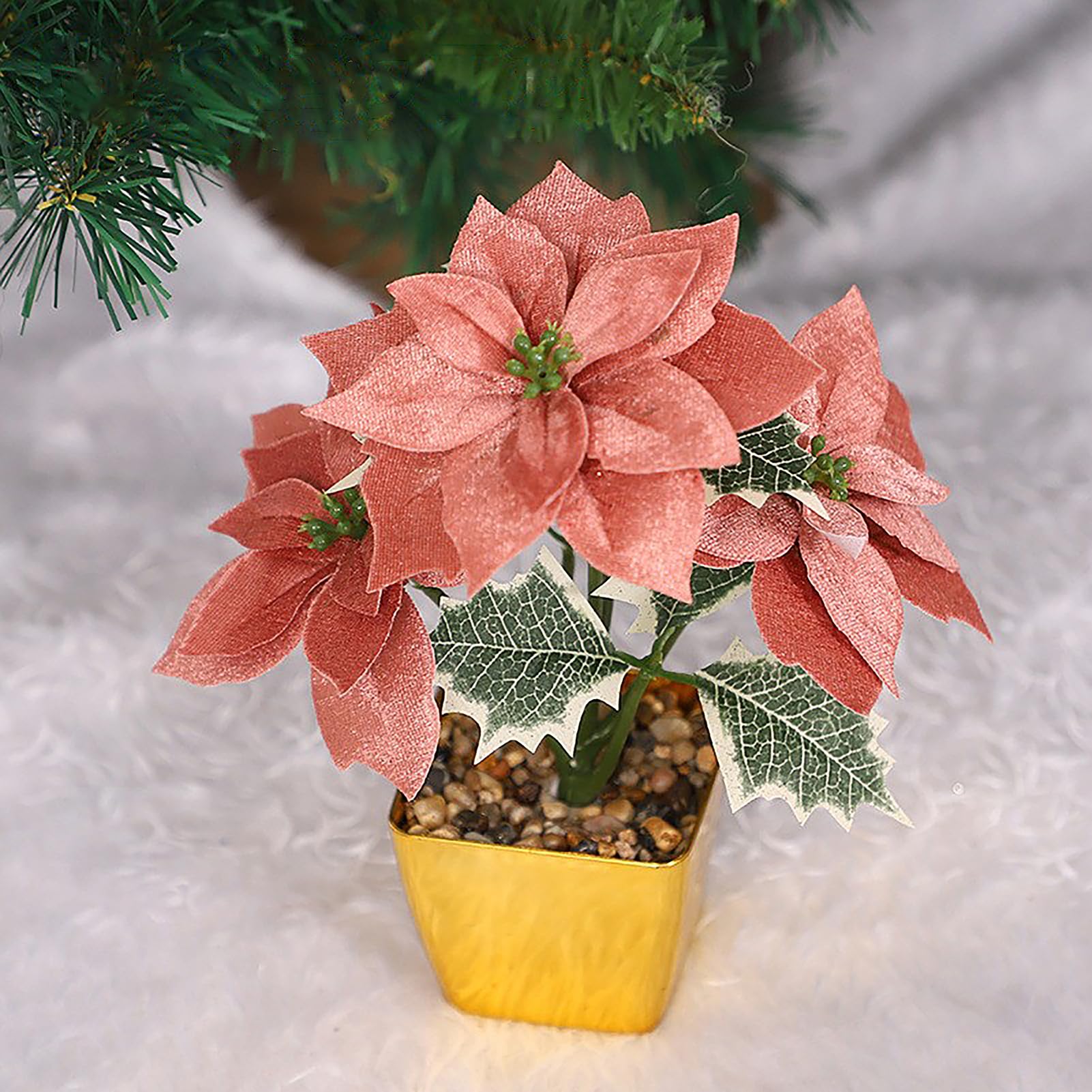 LEMCC 2 Stck Eingetopfte Weihnachtssterne, Knstliche Weihnachtsblumen,  Knstliche Weihnachtssterne, Pflanzen Im Topf, Knstliche Weihnachtssterne  ...
