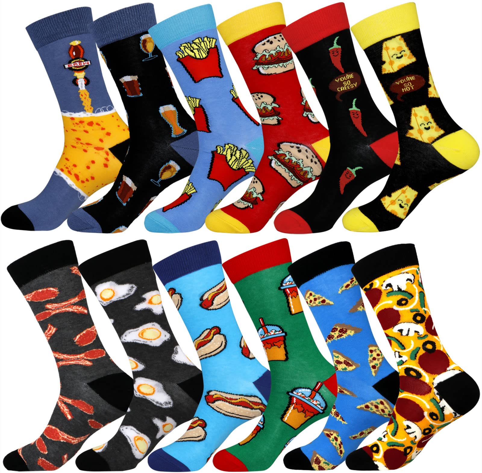 xiaomaizi Men's Funny and Colorful Patterned Dress Socks for Men Fun and Crazy Casual Crew Socks Size 7-13