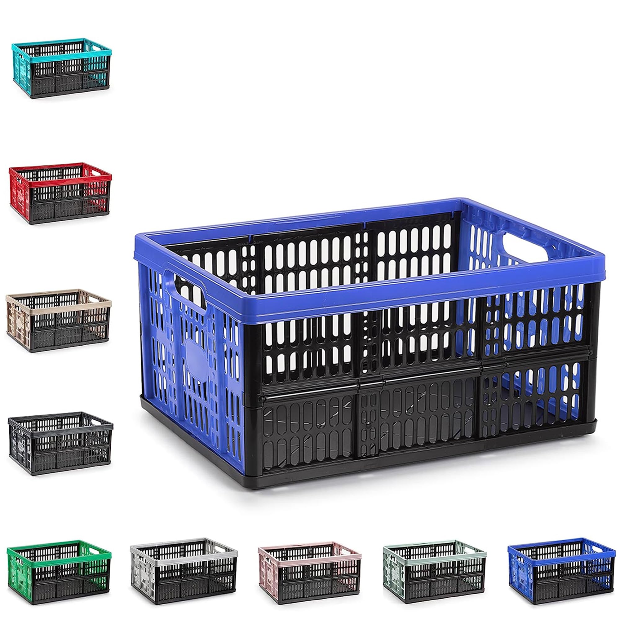 plastific 32L Collapsible Storage Box Foldable Crate with Handles Stackable