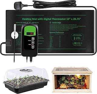 Grenebo Seedling Heat Mat with Digital Thermostat Combo Set, Heated Propagator Durable Waterproof Heat Mat for Plants Seedlings, Reptiles, Brewing & Greenhouse Incubation (25.5 * 52.7cm)