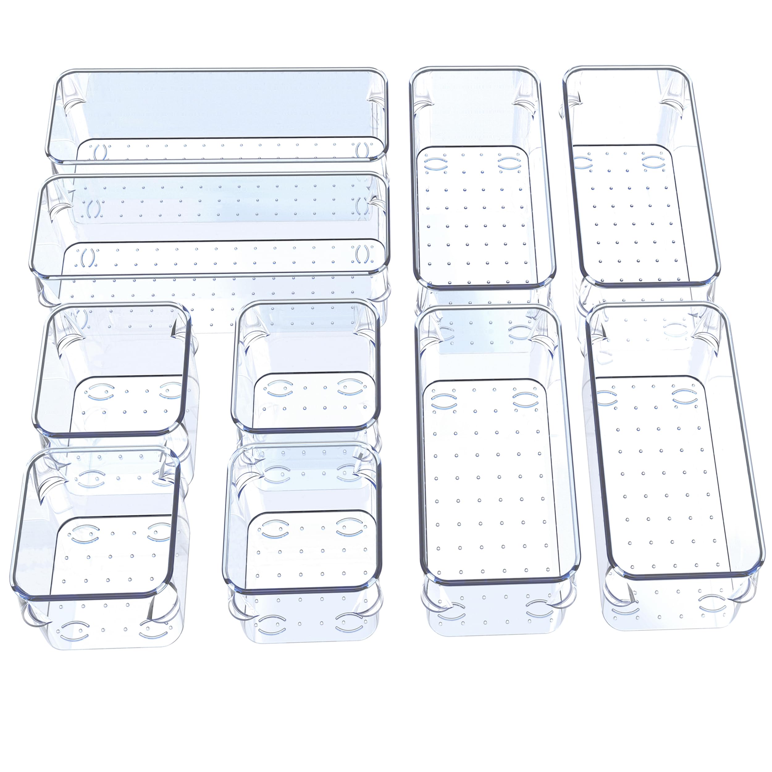 SMAZIUL 10 Pcs Clear Drawer Organiser with 3 sizes Desk Organizer ideal for organizing cosmetics, makeup, jewelry