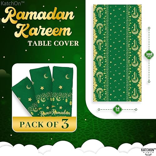 Miniatura 2 de KatchOn, Mantel de Ramadán verde  108 x 54 pulgadas, paquete de 3  Ropa de mesa de Ramadán para decoraciones de Ramadán para el hogar  Decoraciones
