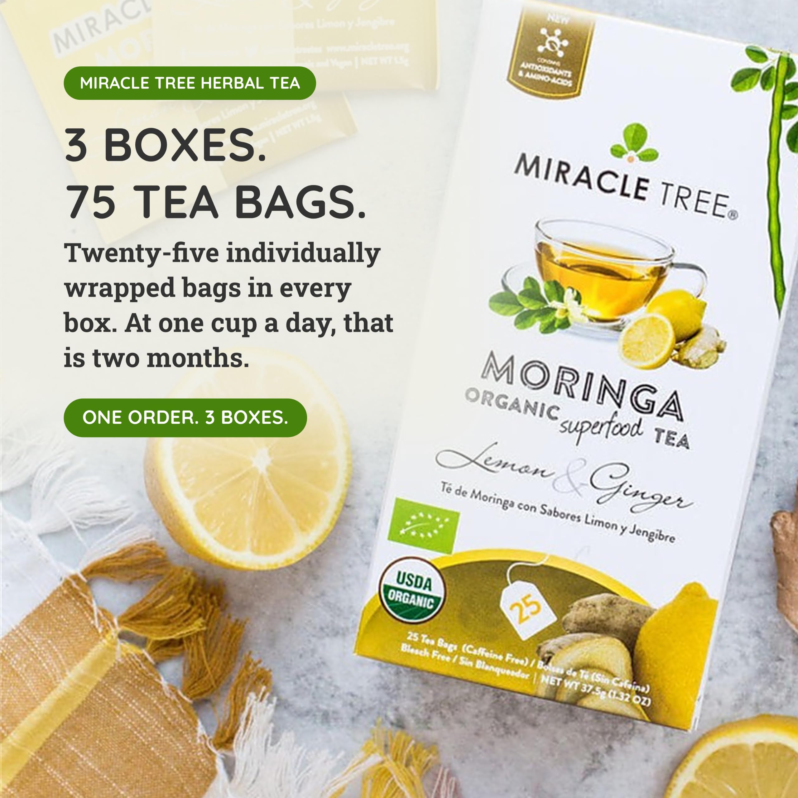 Amazon.com : Miracle Tree Organic Moringa Tea, Lemon Ginger