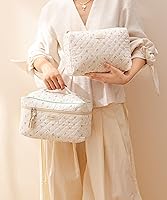 Vista 7 de HBselect Bolsa de Maquillaje Acolchada, 3 Piezas de Gran Bolsa de Maquillaje de Viaje de Algodón, Linda Bolsa de Maquillaje Floral Coquette, Bolsa