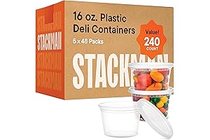 Stack Man [240 Sets - 16 oz.] Clear Plastic Deli Food Storage...