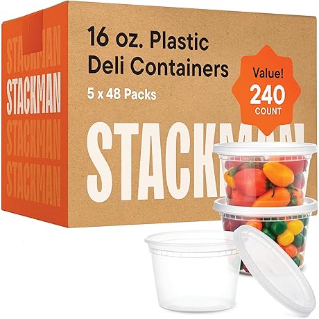 Stack Man [240 Sets - 16 oz.] Clear Plastic Deli Food Storage...