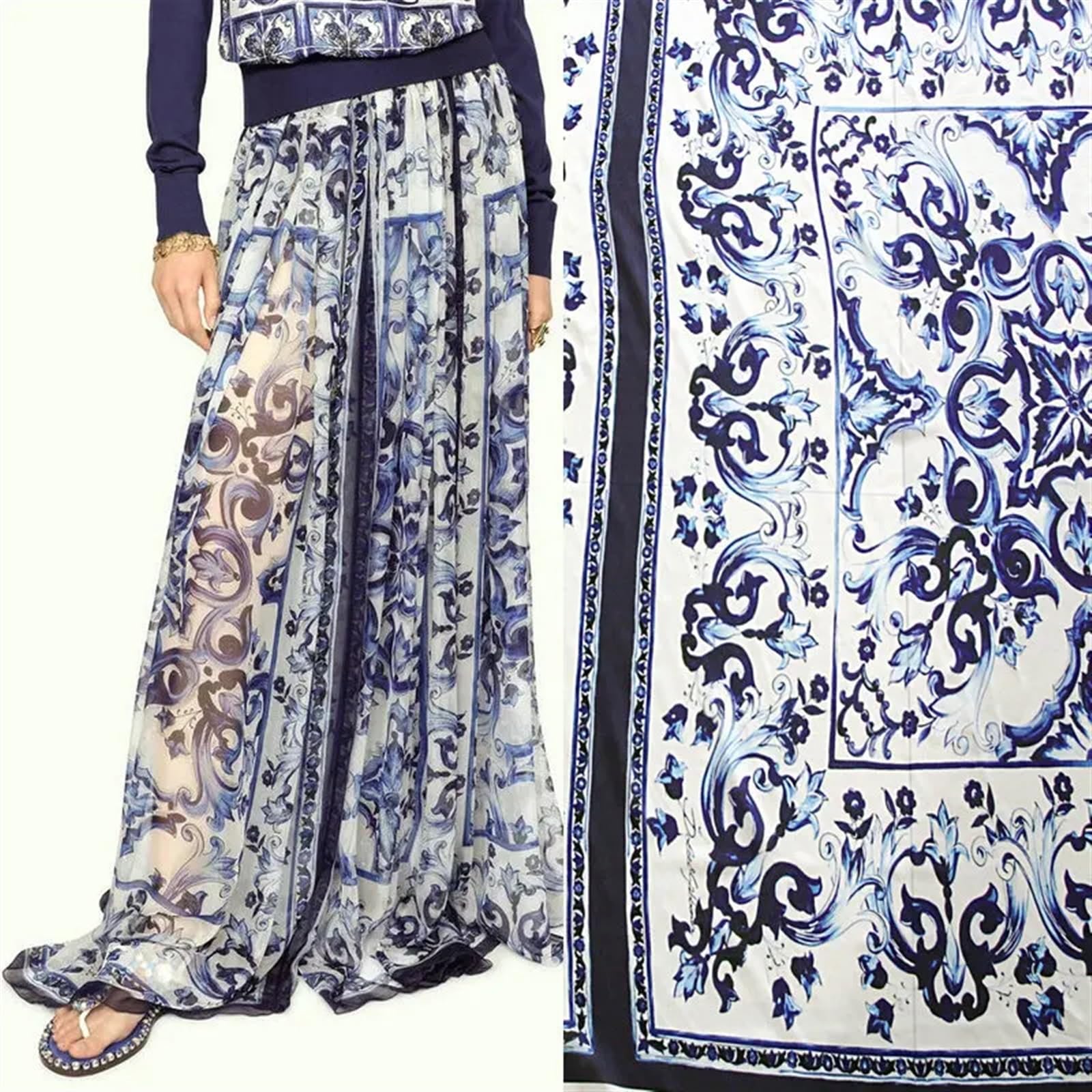 Dünner 100D-Chiffon-Stoff, sizilianische Majolika, bedruckt, weich, DIY, Nähen, Tissu-Tuch, Chiffon für Damen, langes Strandkleid, Stoff zum Nähen (218 x 145 cm)