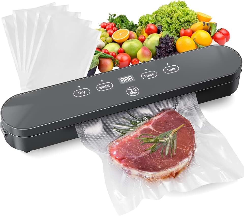 Vacuum Sealer, Automatic Food Preservation System with Digital Display, 75Kpa Super Suction Power, 20 Food Preservation Bags Included, Dry/Moist Food Modes, One-Touch Operation for Maximum Freshness