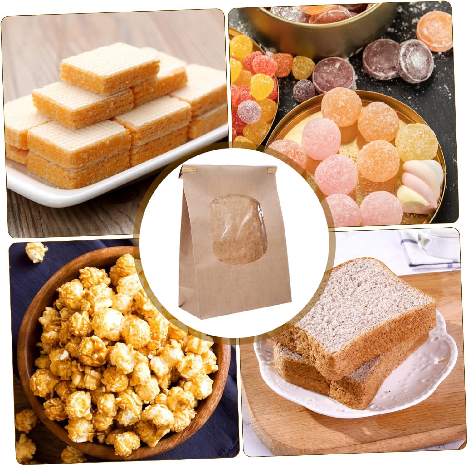 MAGICLULU 50pcs Baked Goods Packaging Bags Window Bread Kraft Paper Bags for Fresh Bread and Toast Reusable Odorless