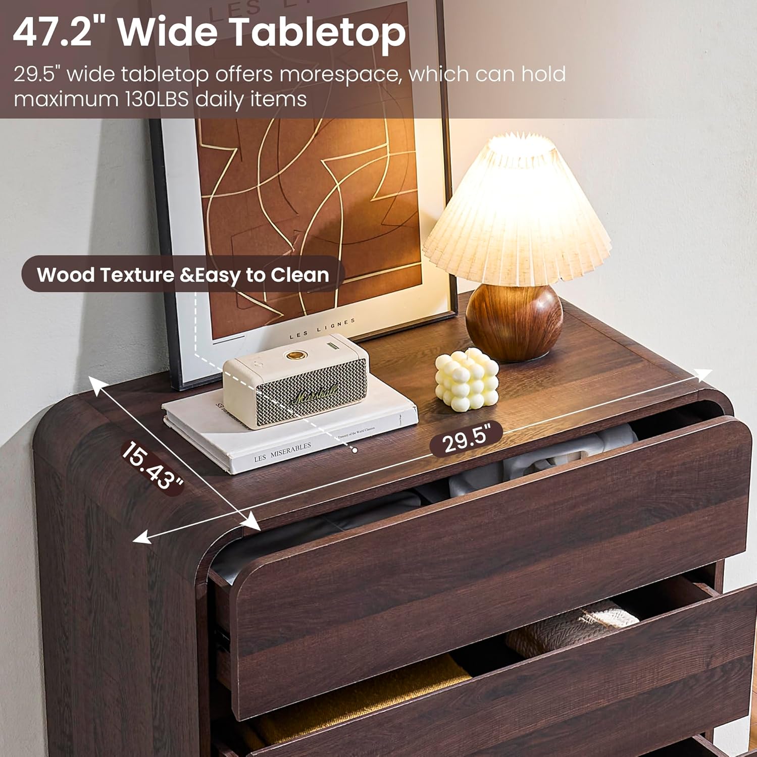 Walnut Dresser for Bedroom, Modern 5 Drawer Closet, Freestanding Dressers with Deep Drawers, Large Storage Organizer for Living Room, 29.5’’ W 15.4"D x 29.5"W x 46.3"H (5 Drawers) Walnut