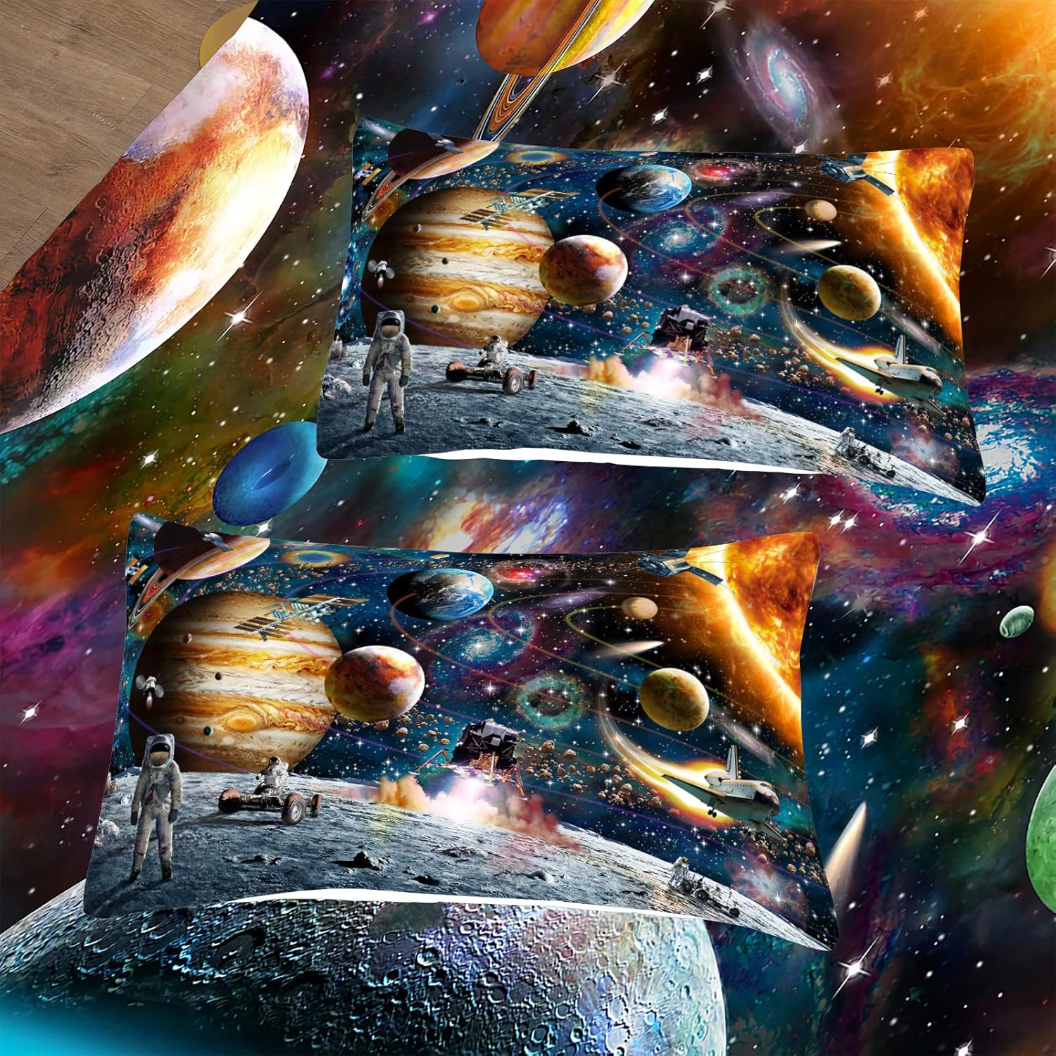 Tailor Shop Universe Galaxy Comforter Set for Girls Boys Kids Galaxy The Planet The Earth Astronaut Stars Outer Space Bedding Set Twin Size with 1 Comforter 1 Pillowcase