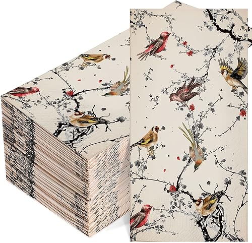 Pajean 120 servilletas de 3 capas de papel de pájaros, toallas de mano de papel para cena, servilletas de papel decorativas para baño, tocador,