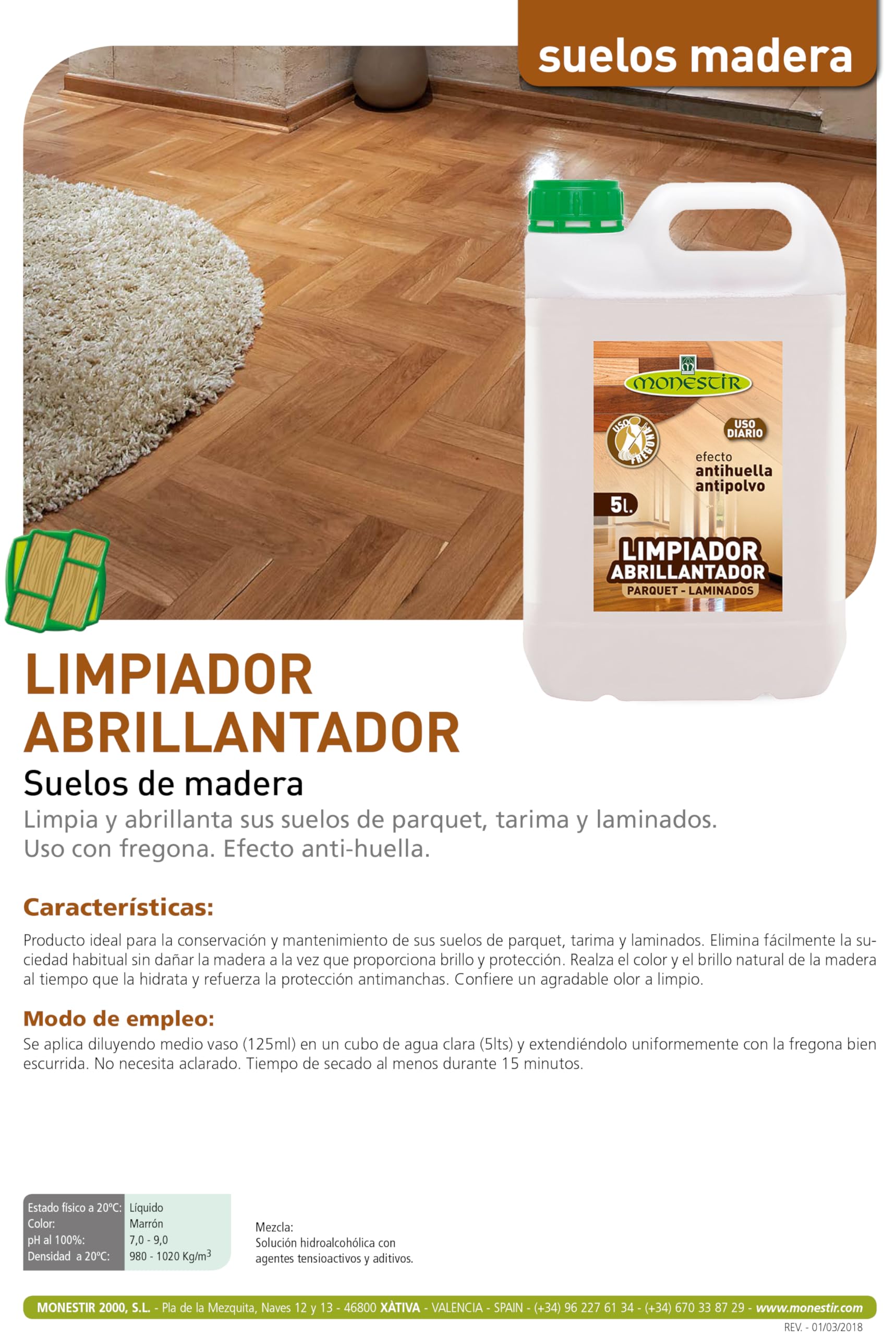 MONESTIR - Limpiador Abrillantador para Parquet y Laminados - 5 Litros