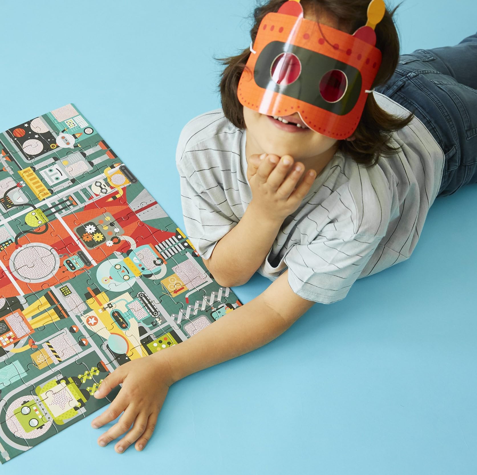 Petit Collage Robot Factory Decoder Children's Puzzle, 100-Pieces - Jigsaw Puzzle for Kids - Includes Glasses to Uncover Hidden Objects - Robot Puzzle for Ages 4+, Makes a Great Gift Idea - Image 3