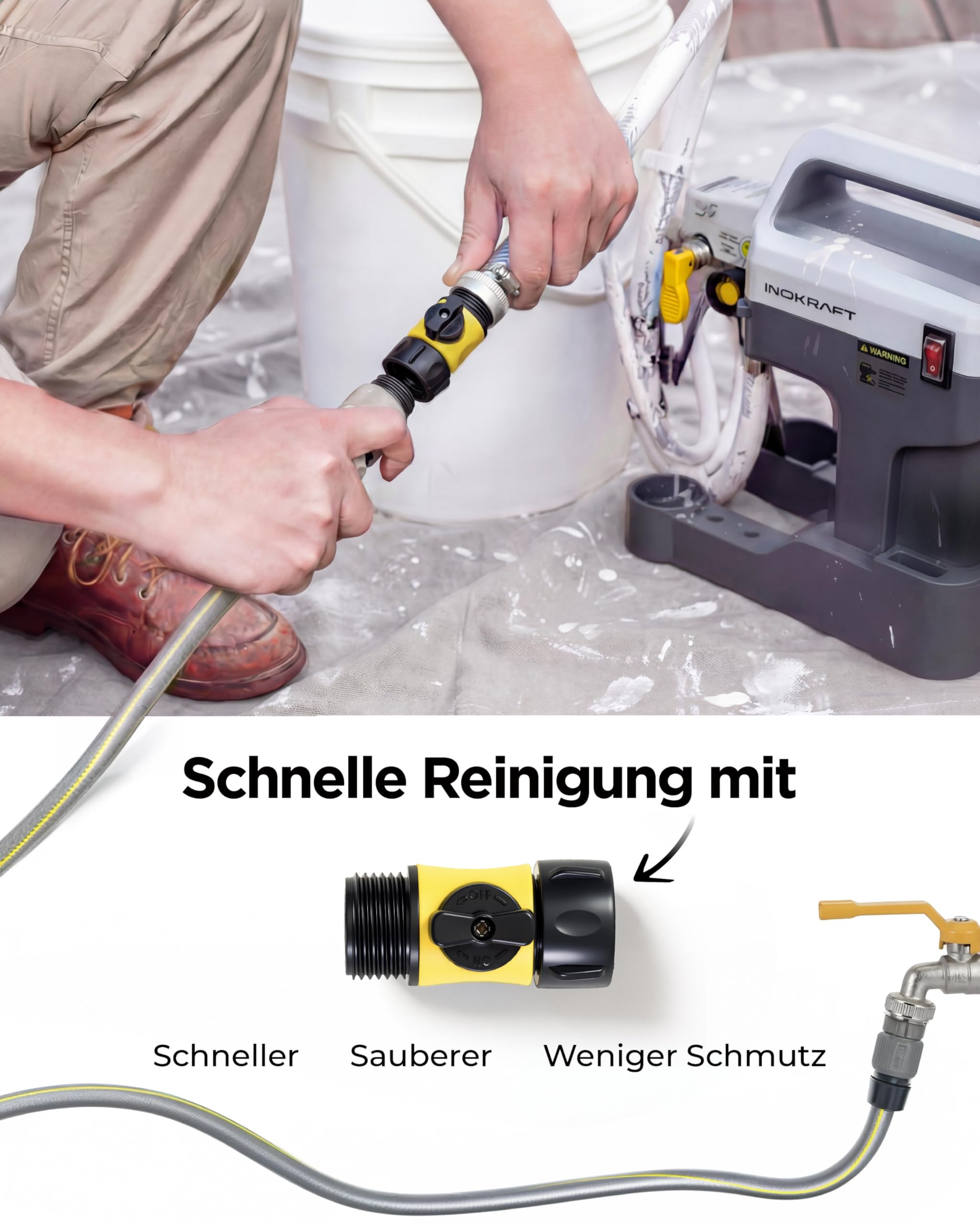 InoKraft NEO Airless Farbsprühgerät, 460W, bis 7 m²/min, 7,6 m Schlauch | Airless Spritzgerät Komplettset für Anfänger, Farbsprühsystem für Wandfarbe, inkl. Zubehör & Anleitung
