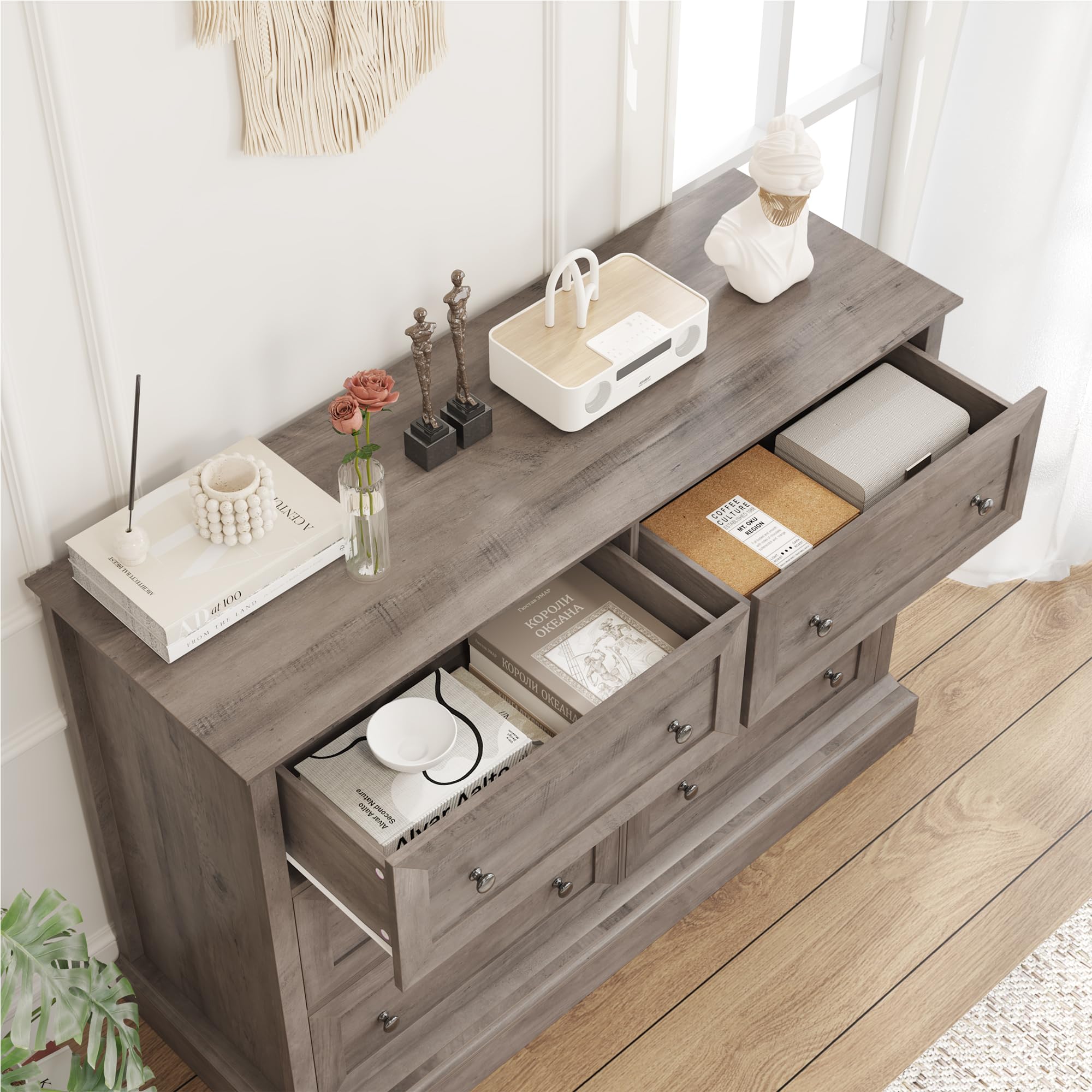 LARFOEK Commode à 6 tiroirs au design moderne - Commode blanche avec tiroirs et beaucoup d'espace LARFOEK Commode à 6 tiroirs au design moderne - Commode blanche avec tiroirs et beaucoup d'espace