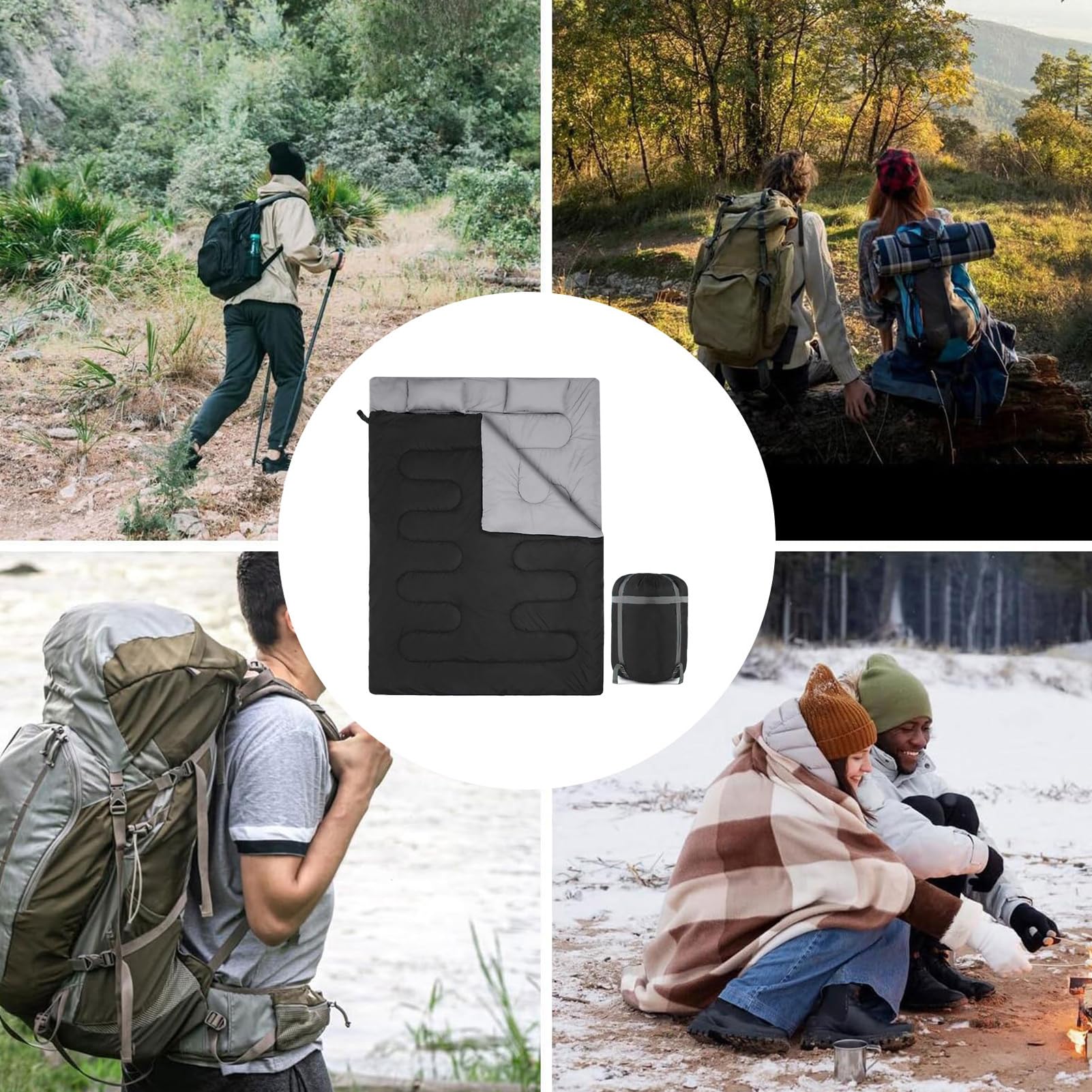 Śpiwory dla dorosłych dla 2 osób, duży rozmiar dla 2 osób, pokrowiec na materac na kemping zima lato wędrówki sporty outdoorowe podróże dla kobiet i mężczyzn