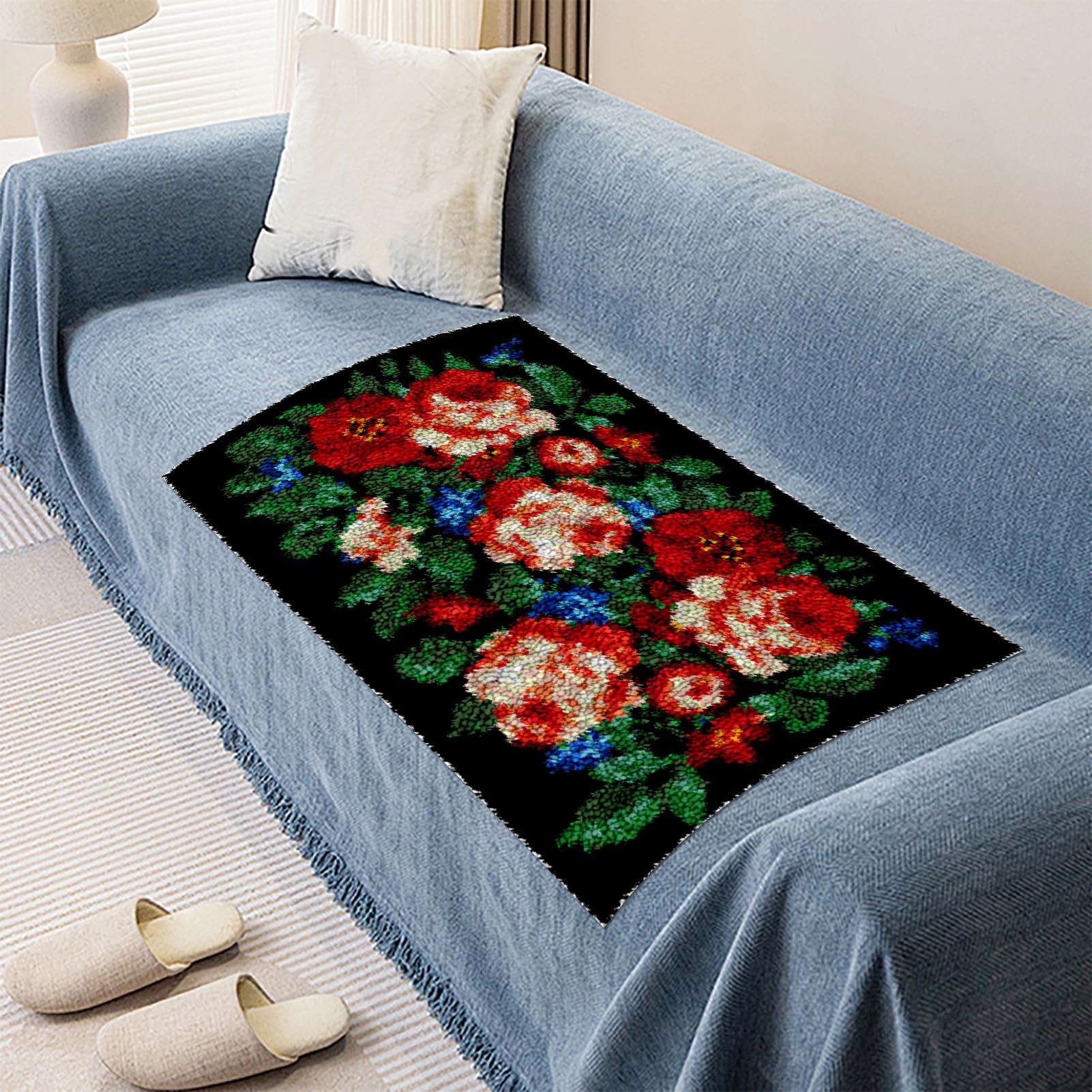 QUIYAEZY 110 x 140 cm, dywan do samodzielnego tworzenia zestawów wiązania, duży zestaw rękodzieła, zestaw do samodzielnego wiązania, wstępnie zadrukowany wzór, dywan na płótnie, haft, rękodzieło, dla