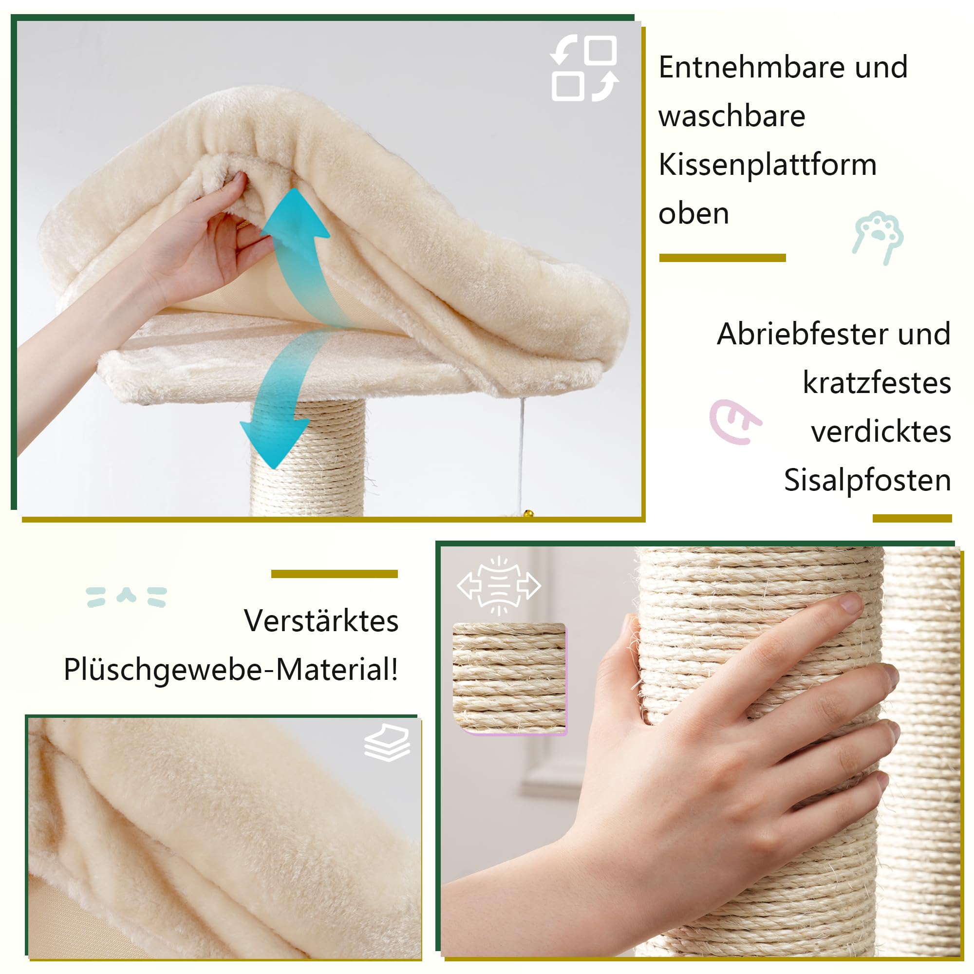 Hey-brother XXL Grote krabpaal voor Maine katten, 168 cm kattenboom voor grote katten, met extra grote hangmat, sisalpalen (11 cm) en kamers, 2 platforms, hol, mand, rookgrijs EMPJ01G