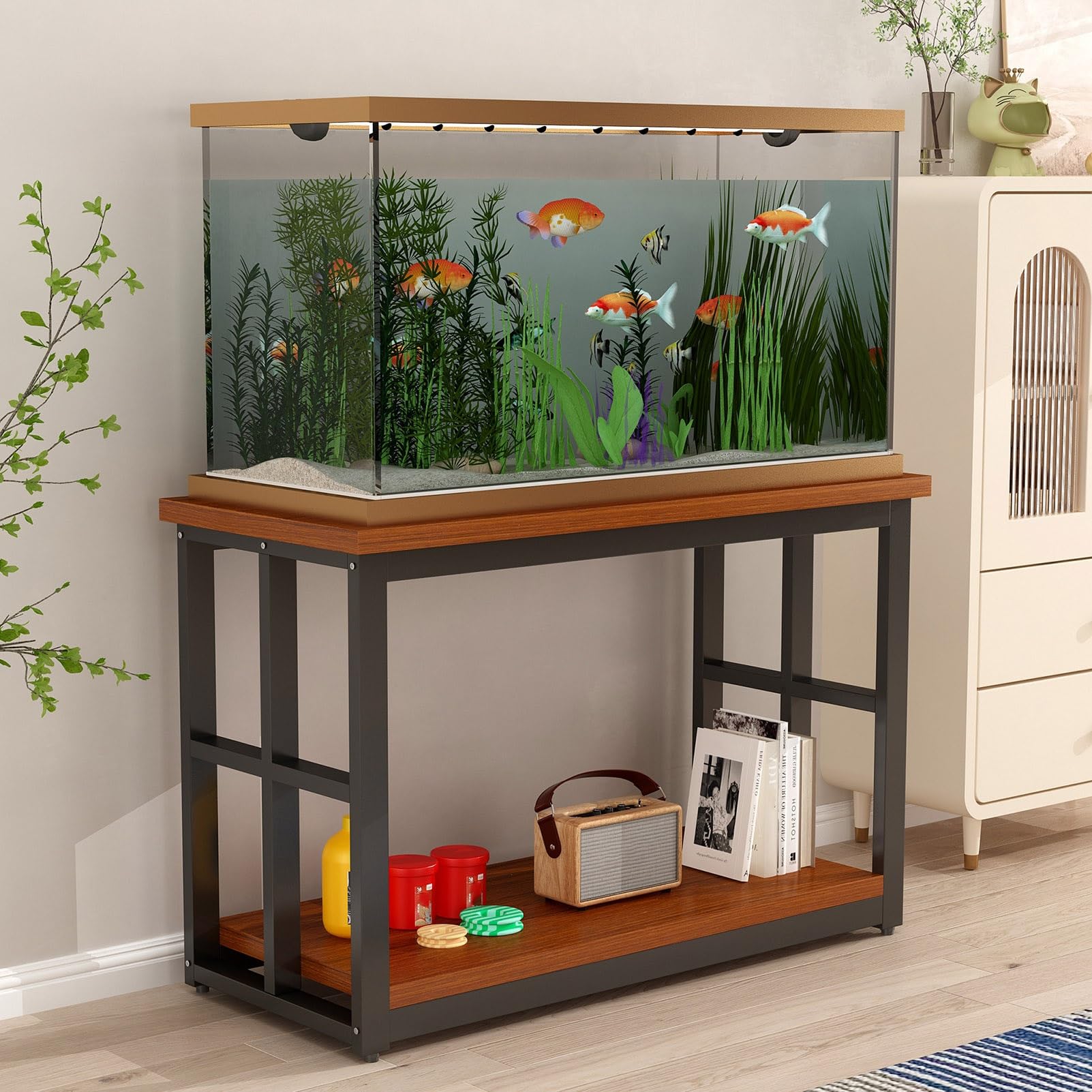 Soporte para Acuario de 2 Niveles con Almacenamiento, Soporte Metálico para Acuario con Patas Ajustables, Soporte para Tanque de Reptiles Para Oficina en Casa(Negro,120x50x70cm) — view 8