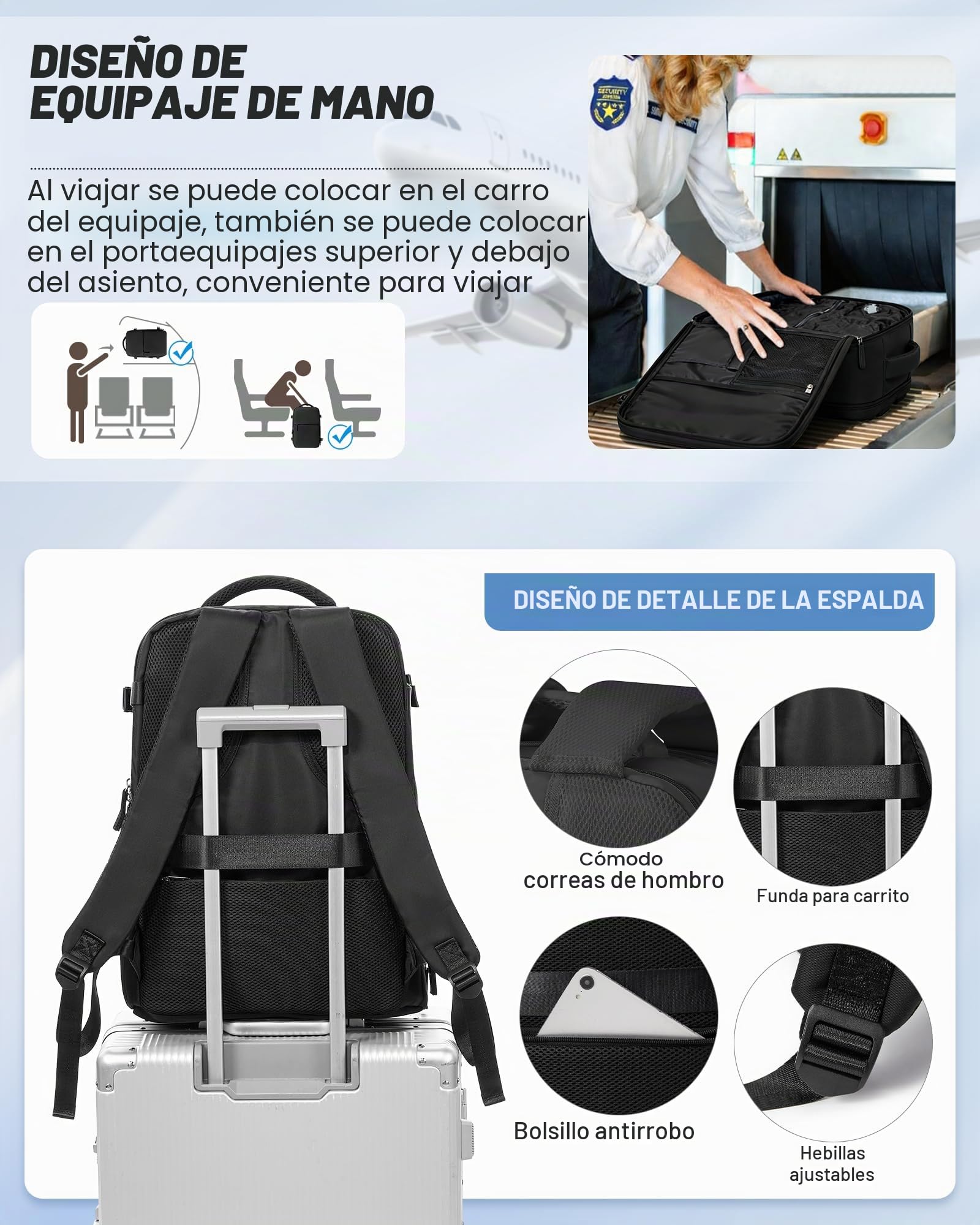 SEAFEW Mochilas de Vacío con Bomba Mochila Viaje Cabina Avion para Easyjet Bolsa de Cabina Equipaje de Mano Mochila de Senderismo Impermeable Cabina Mochila,F01-Negro
