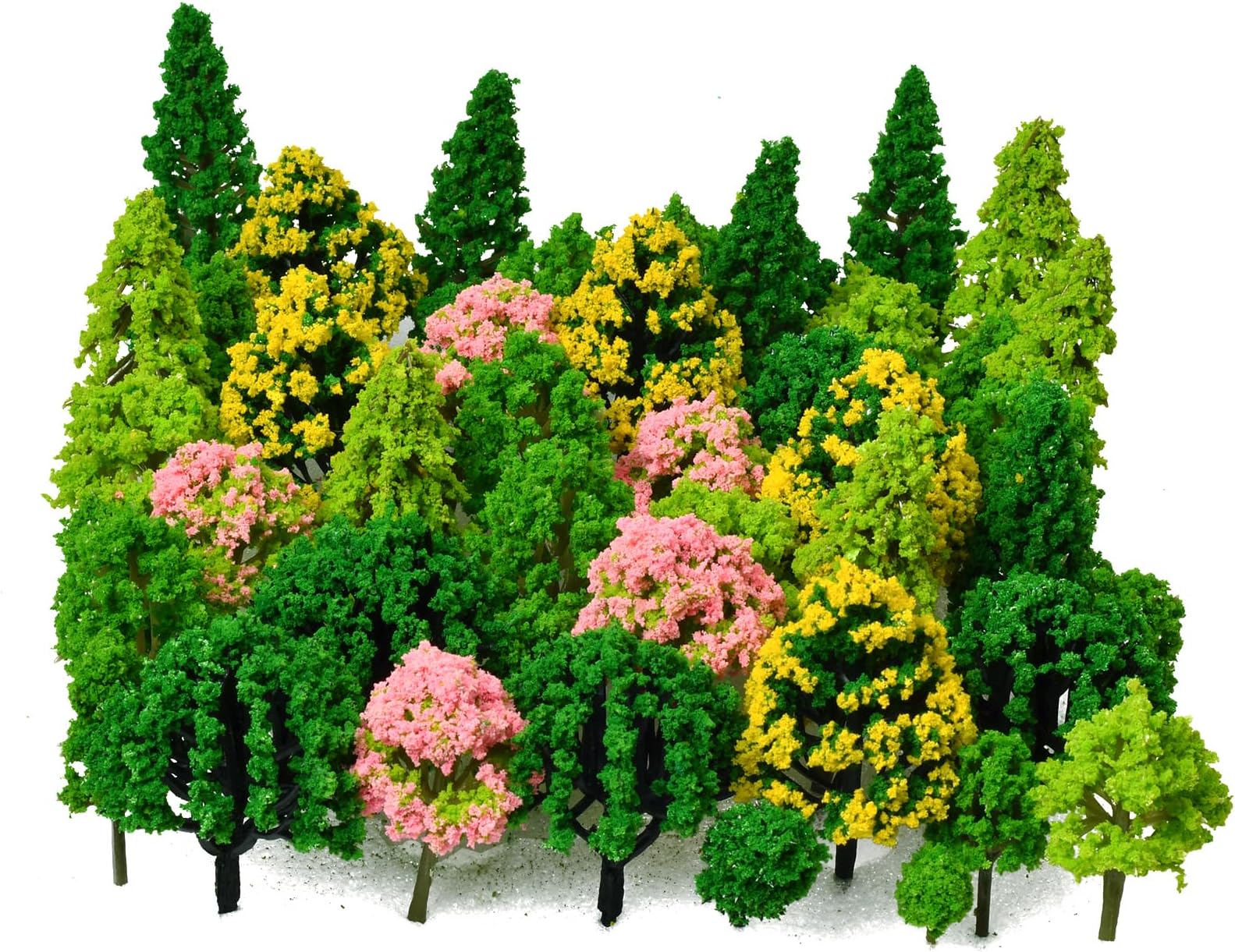 MPEIPILA55pcs Plastic Trees, Mixed Model Trees 3 cm-7 cm, Fake Trees for Modeling, Plastic Miniature Trees for Diorama Modeling, Train Model Trees