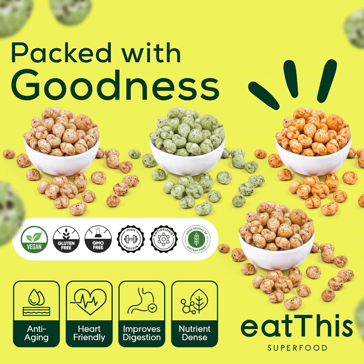 EatThis Superfood Roasted Foxnuts (Makhana), Variety Pack | Healthy Snack | Pack of 4 – 12 oz Total | Vegan, Gluten-Free, High Protein, Non-GMO, Guilt free