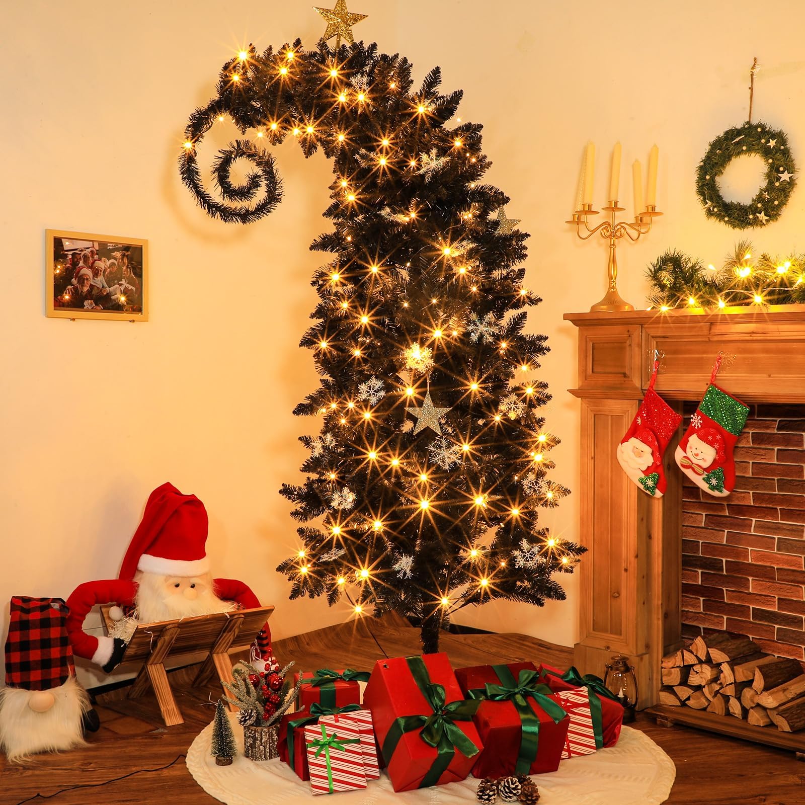 UL588 Sapin de Noël artificiel pliable de 1,8 m avec support – Sapin de Noël pliable avec branche – Sapin de Noël en plastique – Décorations de fête de Noël – Fournitures pour salon, maison et bureau