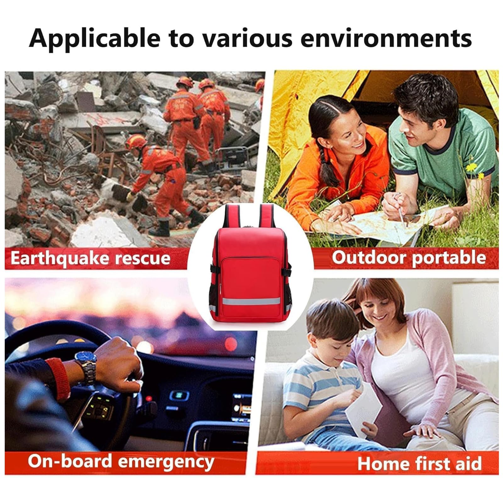 Kit de primeros auxilios portátil con suministros médicos esenciales para emergencias en el hogar, oficina, campamento y lugar de trabajo, Red
