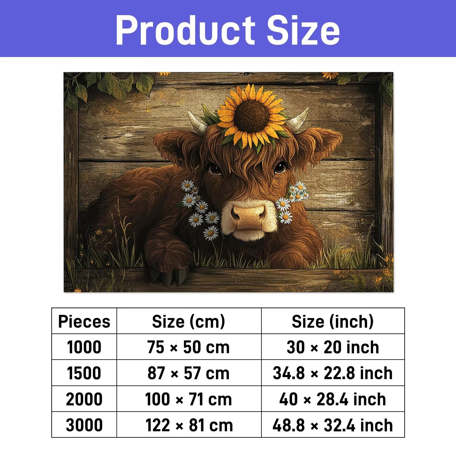 Puzzle 2000 elementów dla dorosłych, wół, 2000 elementów, z pudełkiem na prezent, drewniane puzzle dla dorosłych z naturalnym drewnem, prezenty dla kobiet, mężczyzn, duże drewniane puzzle do dekoracji