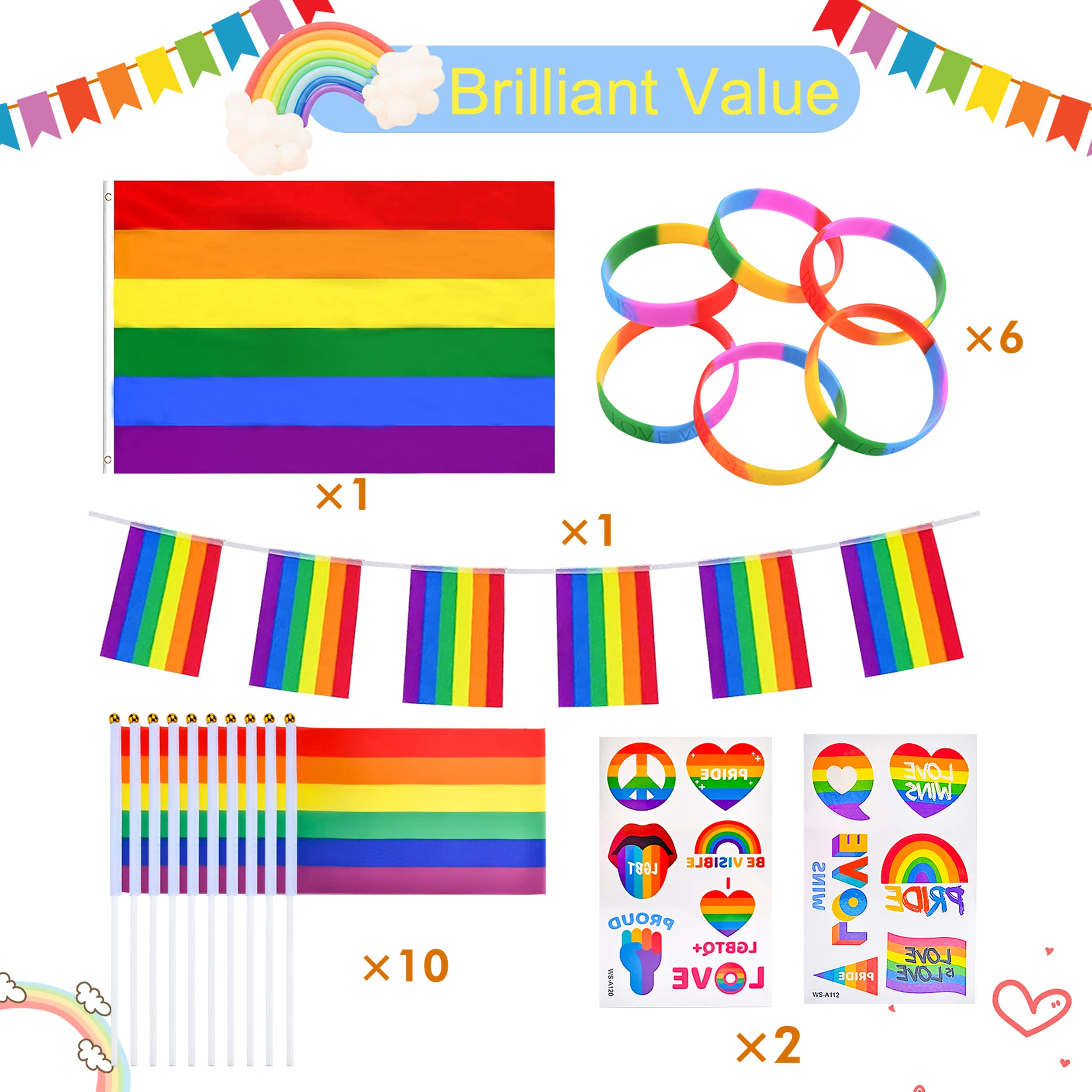 Abitoncc Pride Flag Bunting Pride Party Decorations Rainbow Gay Pride ...