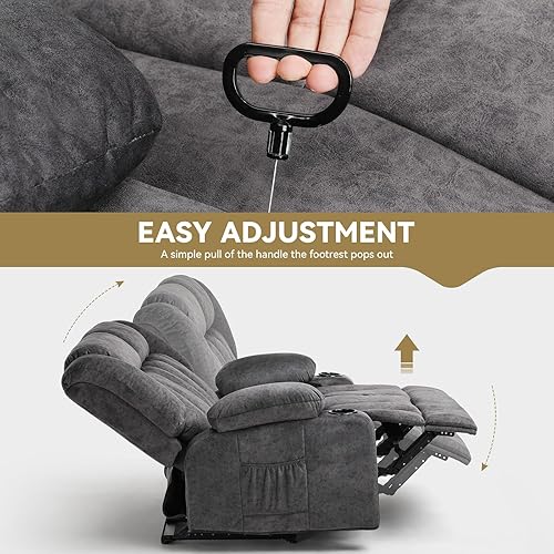 Vista 4 de COMHOMA Sofá reclinable manual, sillón reclinable de tela con portavasos, juego de sillas reclinables tapizadas con bolsillos laterales adecuados