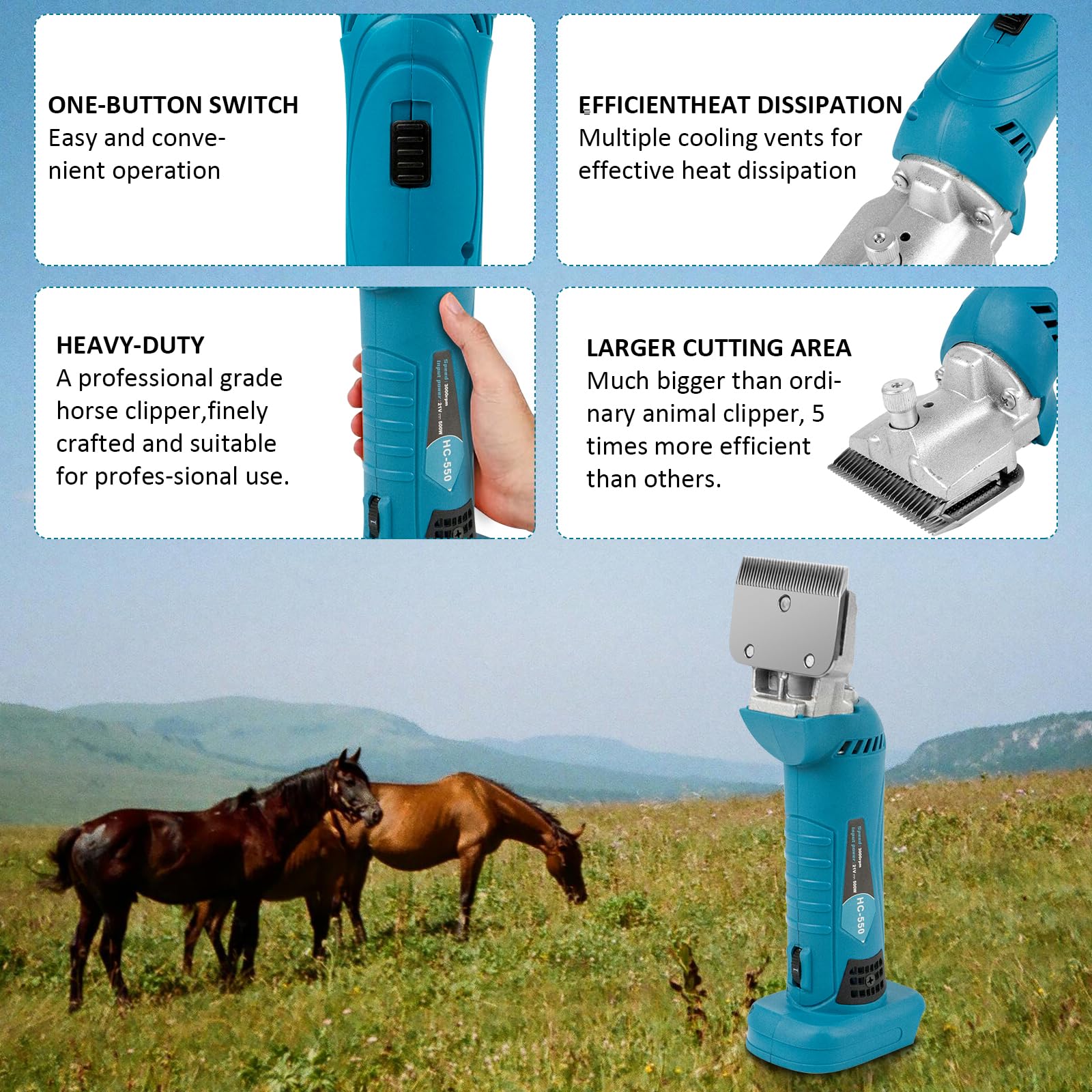 Tondeuse pour Chevaux, tondeuse professionnelle Compatible avec Makita Batteries, 6 vitesses, 35 dents, tondeuse sans fil pour chevaux, Adaptée à tous les types de pelage pour cheveux épais et emmêlés