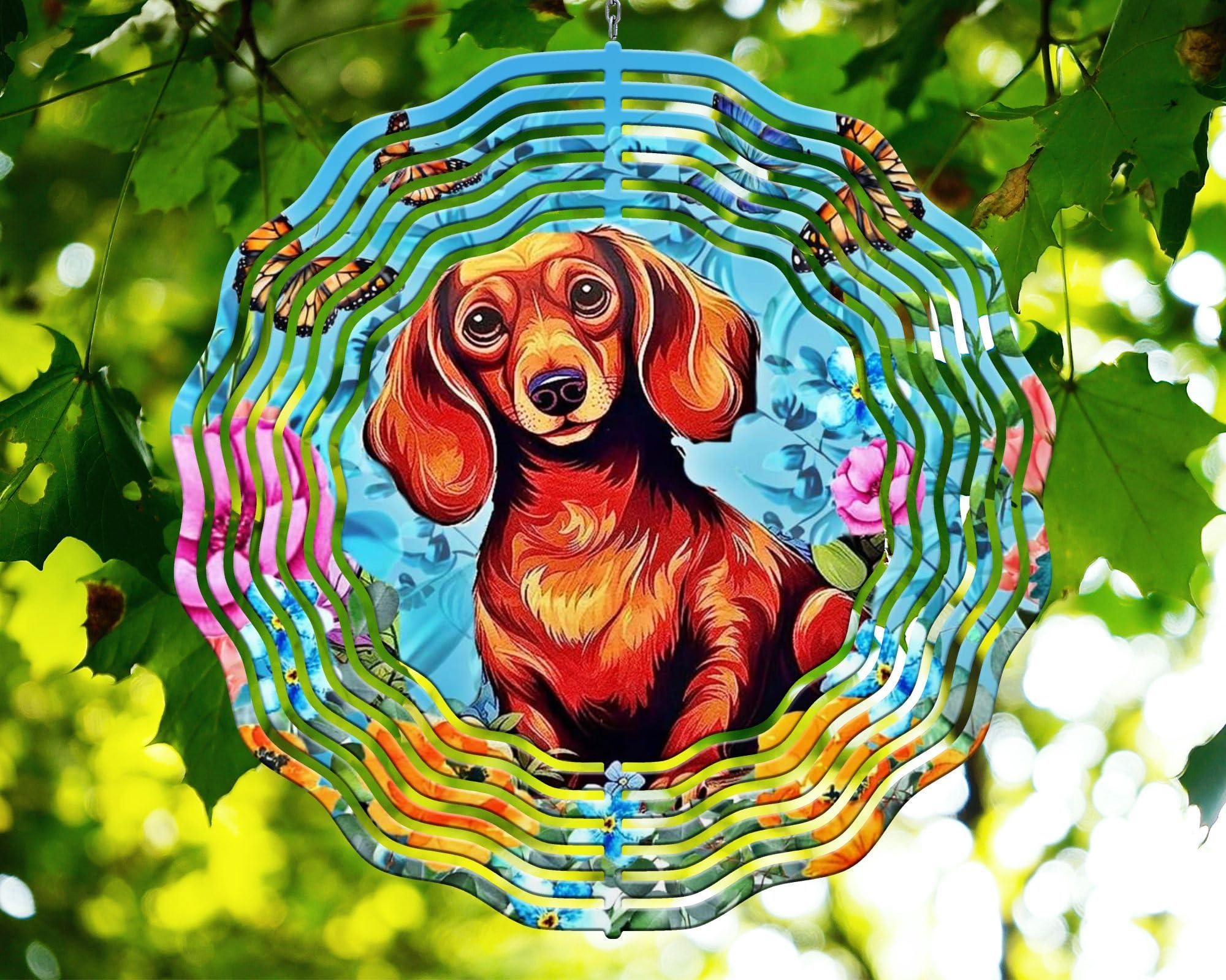 10 Inch Dachshund Puppy Dog Wind Spinner Yard Decor Aluminum Sublimated Garden Art Indoor Outdoor 3D Kinetic