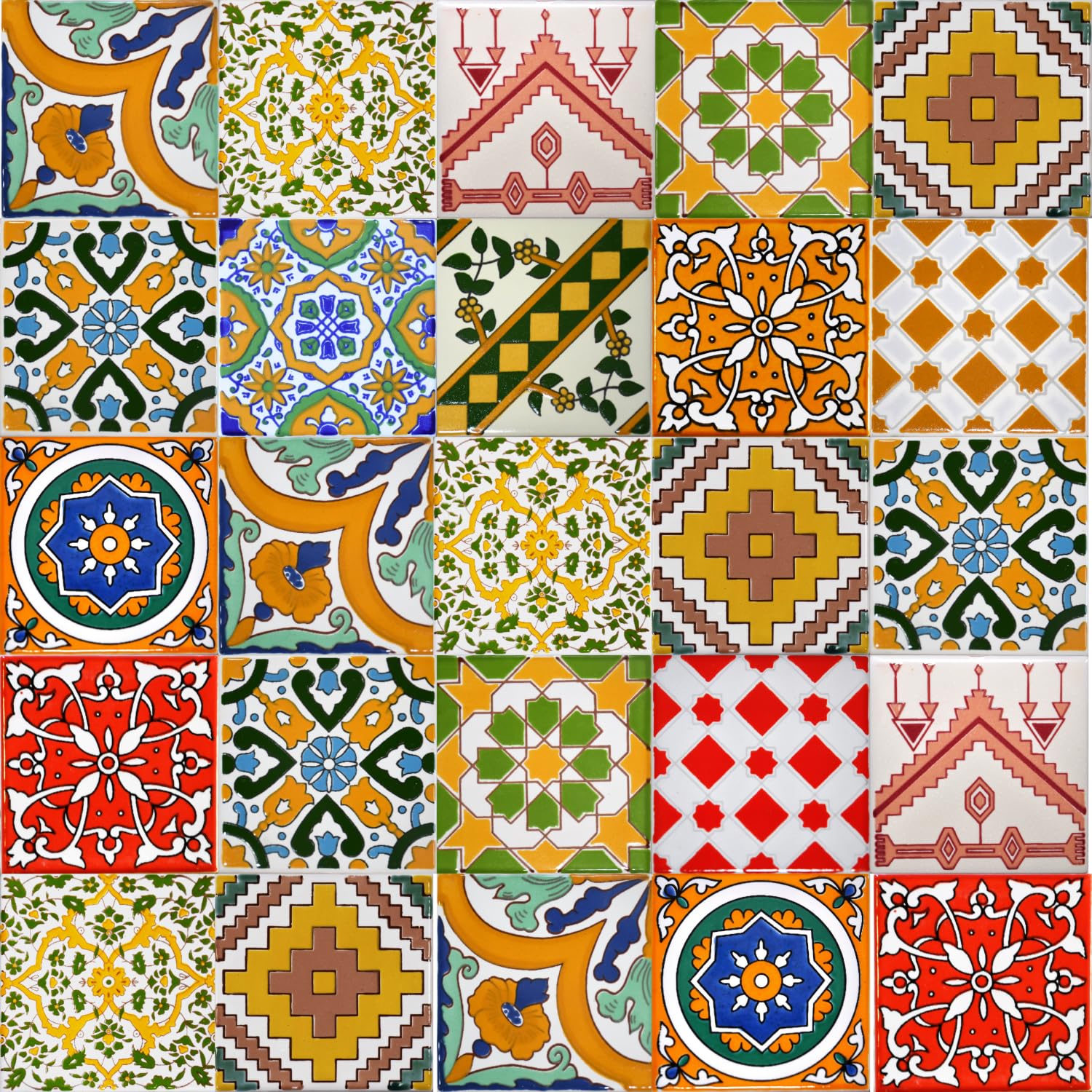 25 Mattonelle Premium Selection in Ceramica Smaltata - Sunset - 10x10 cm spessore 0,6 cm - Mattonelle Tunisine realizzate con Serigrafia Artigianale - Adatte a rivestimento