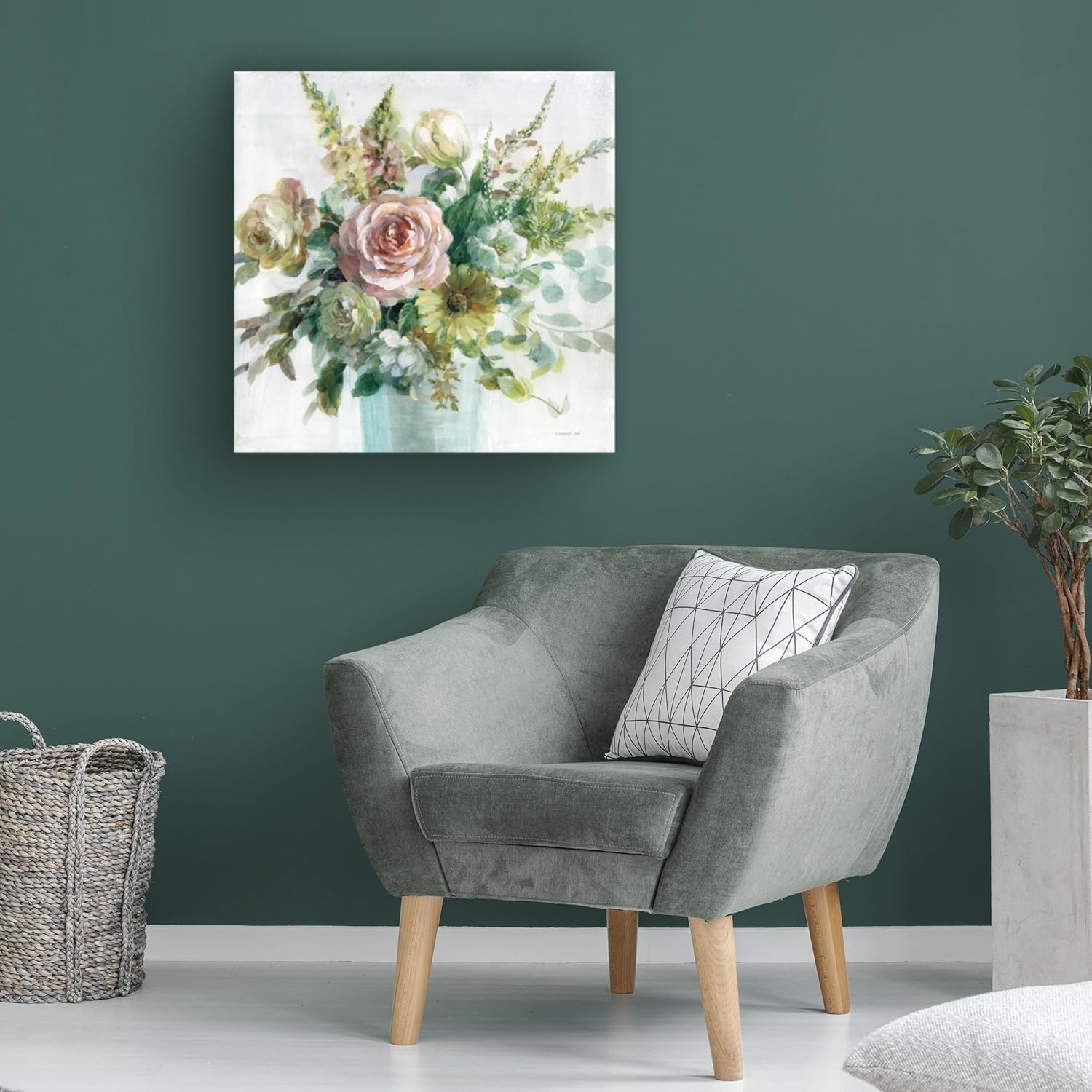 24" x 24" Sage and Peach Floral Canvas Wall Art