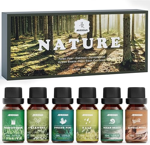 ARVIDSSON Nature - Juego de aceites esenciales para hacer velas, hierba recién cortada, brisa del océano, lluvia, pino, sándalo, musgo de roble,